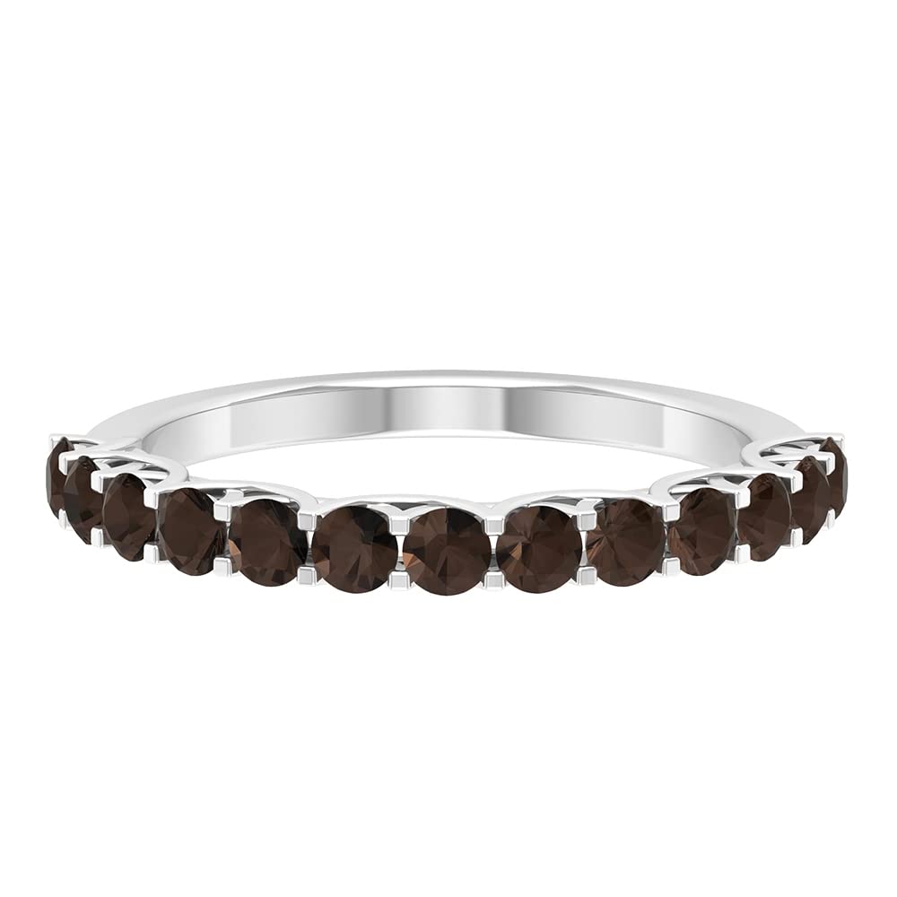 Natural Smoky Quartz Ring for Women - 14K Solid Gold Half Eternity Ring with Trellis Setting, June Birthstone Jewelry | Perfect for Anniversary Gifts, Birthday Presents & Everyday Elegance