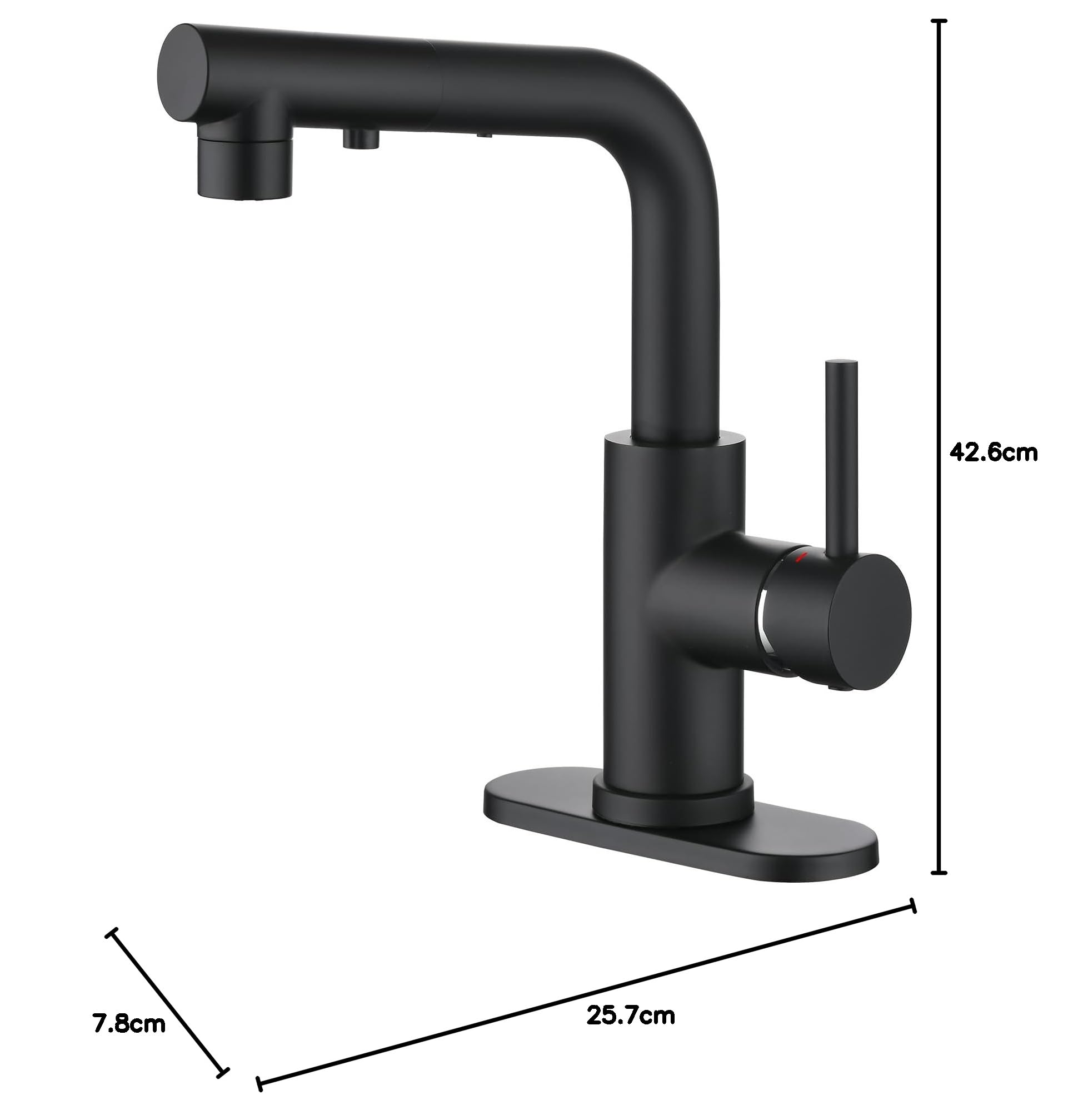 CREA Black Pull-Out Kitchen Sink Faucet with 360° Swivel & 4-Inch Deck Plate - Compact Prep Faucet for Small Kitchens, Bar Sinks, and RV Use