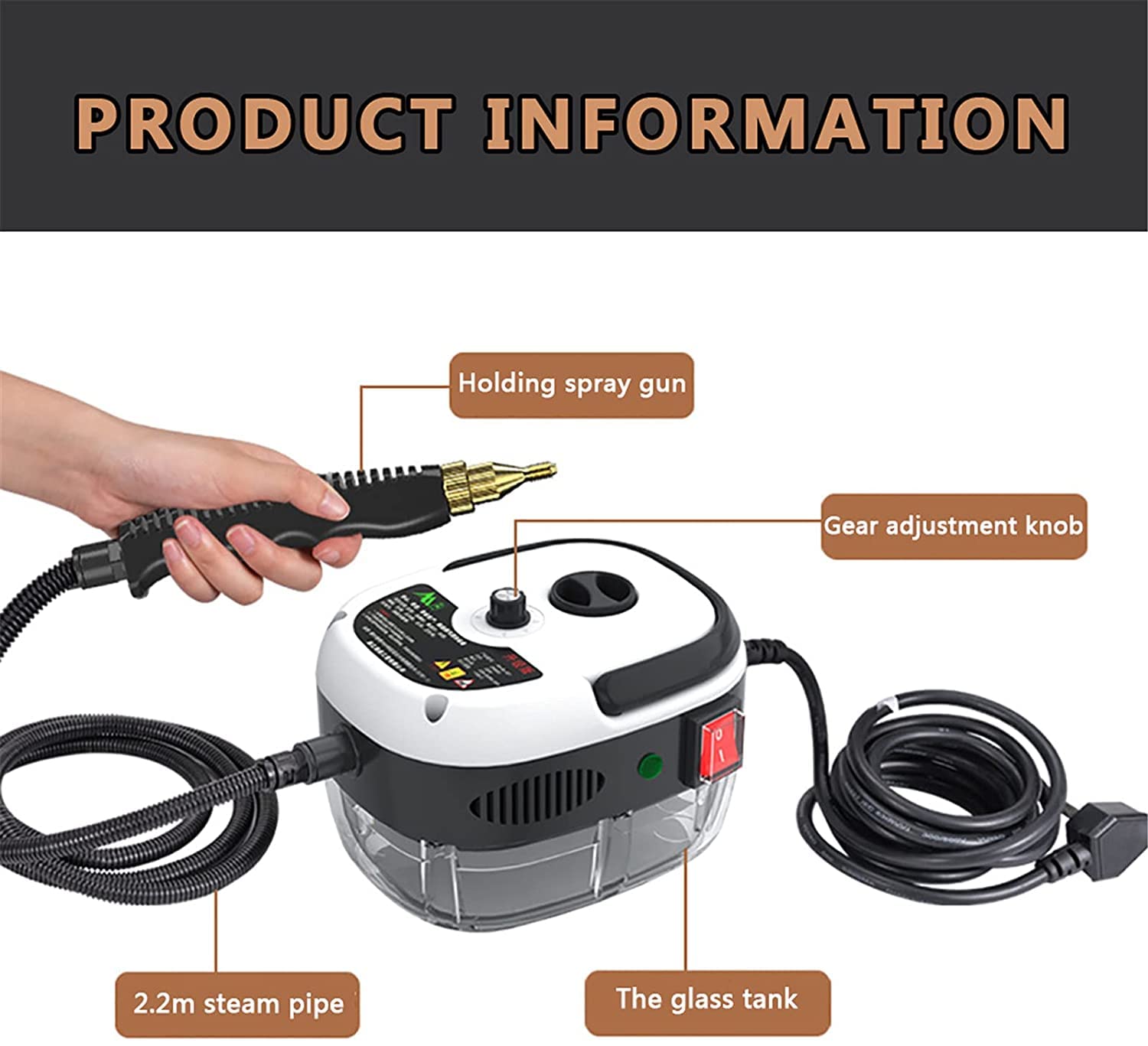 2500W High Pressure Handheld Steam Cleaner - Portable Steam Cleaning Machine for Kitchen, Bathroom, Furniture, Windows & Cars - Automatic Steam Mop with Powerful Cleaning - Perfect for Deep Cleaning Stains, Grease & Grime (White)