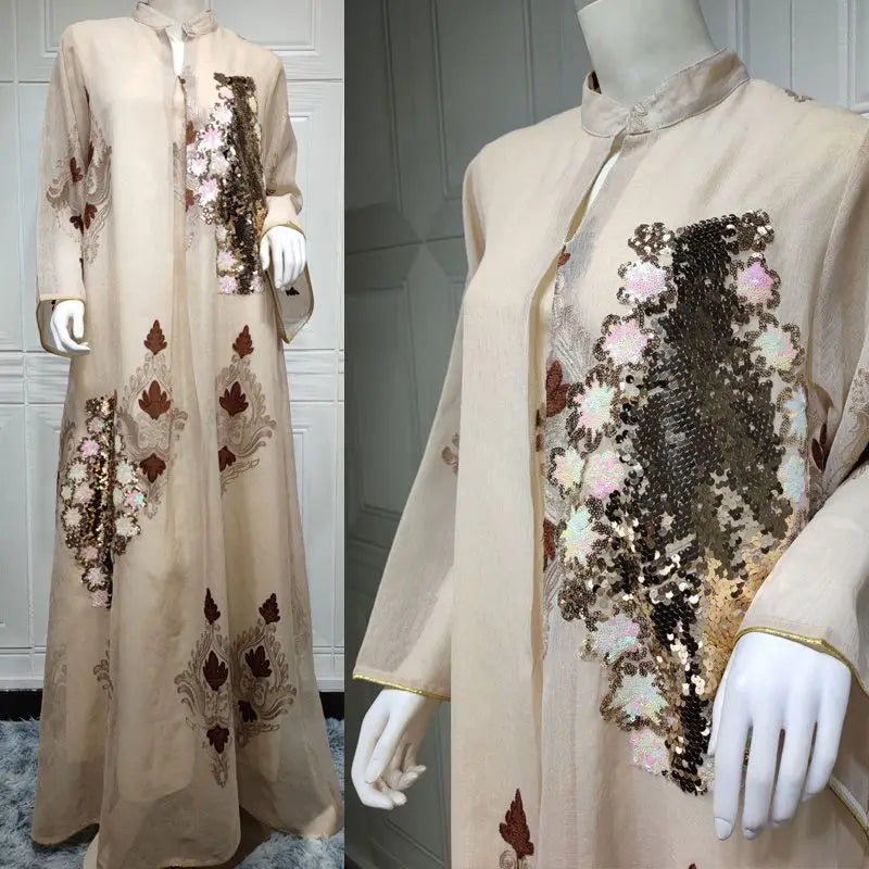 Elegant Sequin & Embroidered Women's Caftan Kaftan Dress - Eid Jalabiya for Special Occasions & Evening Parties