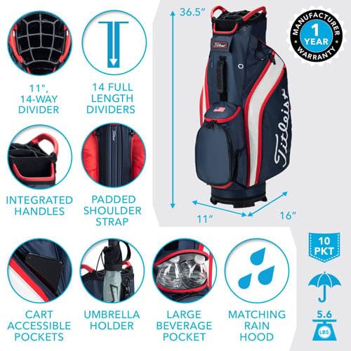 Titleist Cart 14 Golf Bag - Premium Stand Golf Bag with 14-Way Divider | Perfect for Golf Courses, Driving Range & Club Storage