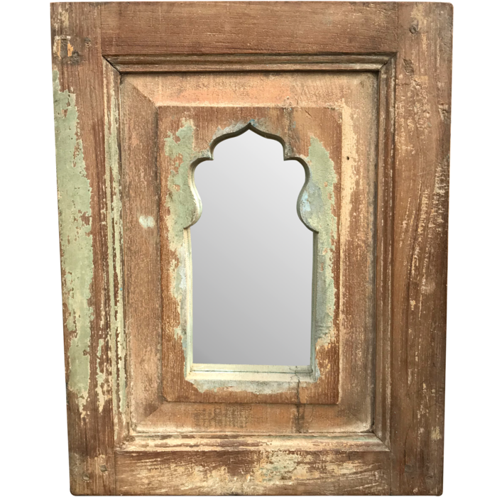 Hand Carved Wooden Mehrab Arch Mirror Frame 35x45cm - Islamic Home Decor, Wall Hanging Mirror for Living Room, Bedroom & Prayer Space