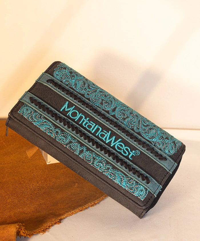 Montana West Embroidered Wallet for Women - Stylish Leather Clutch with RFID Protection | Perfect for Travel, Shopping & Everyday Use