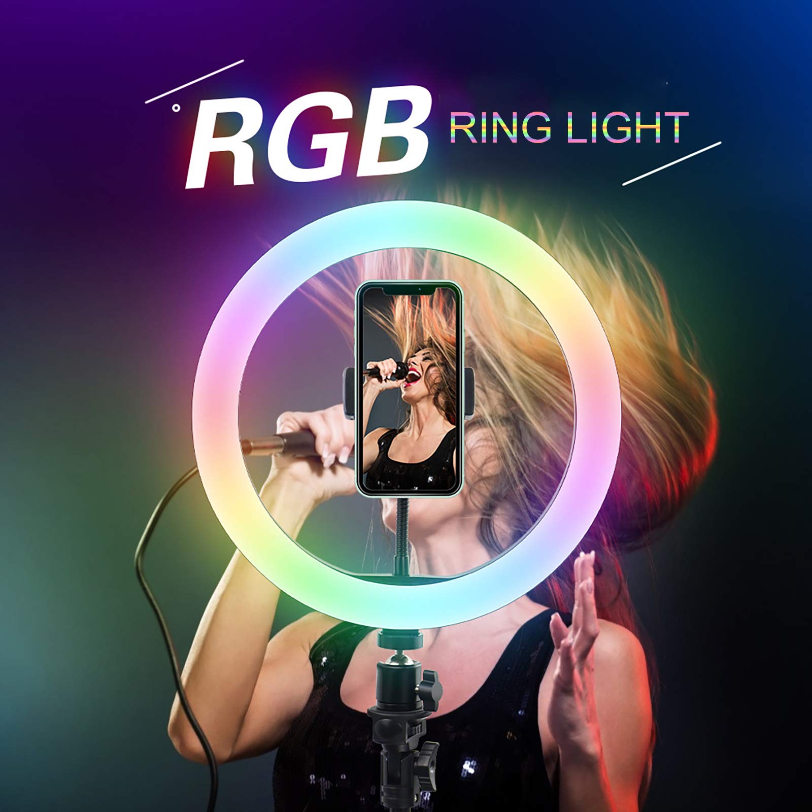 10-inch RGB Ring Light with 17 Colors & Adjustable Tripod Stand - Dimmable LED Circle Light for Makeup, Live Streaming, YouTube Videos, TikTok Content Creation & Photography