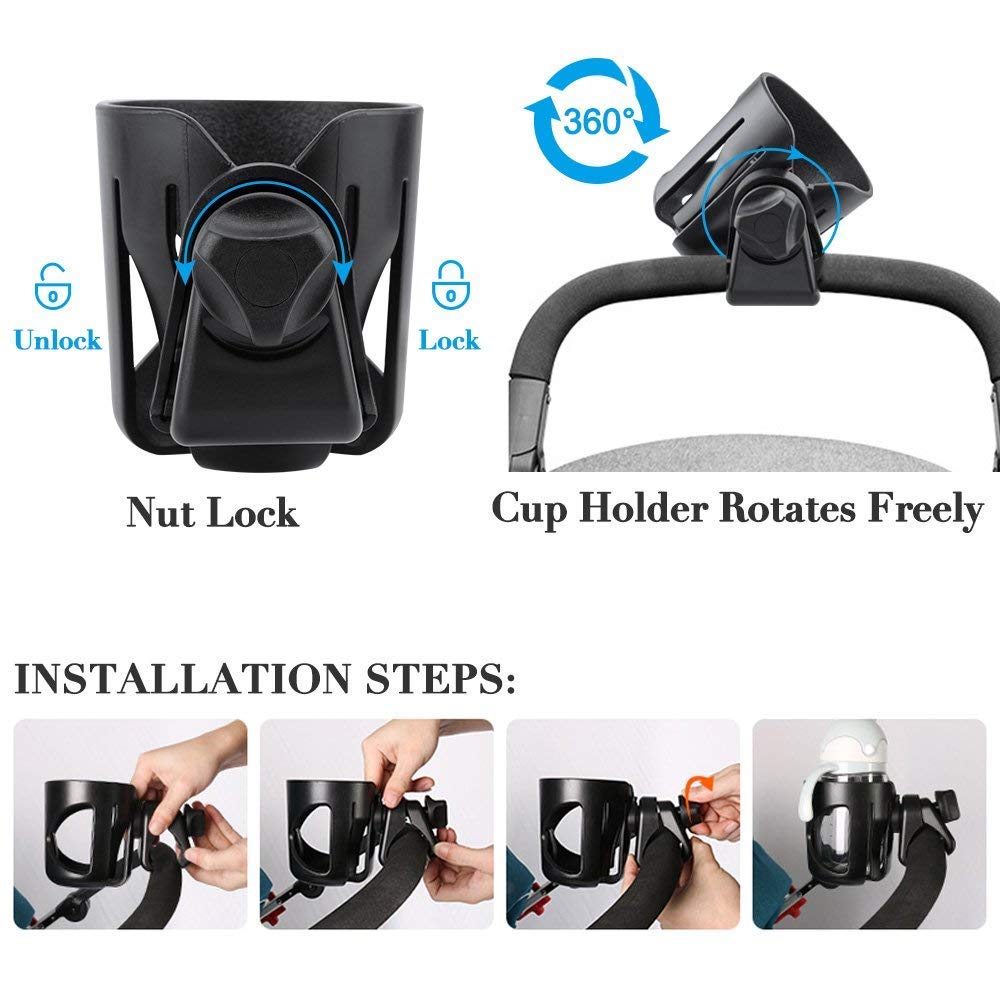 Universal Stroller Cup Holder - Flytaker Adjustable Baby Bottle Holder with Stroller Hook | Perfect for Strollers, Shopping Carts & Baby Carriers | Keep Drinks Secure While Walking or Jogging