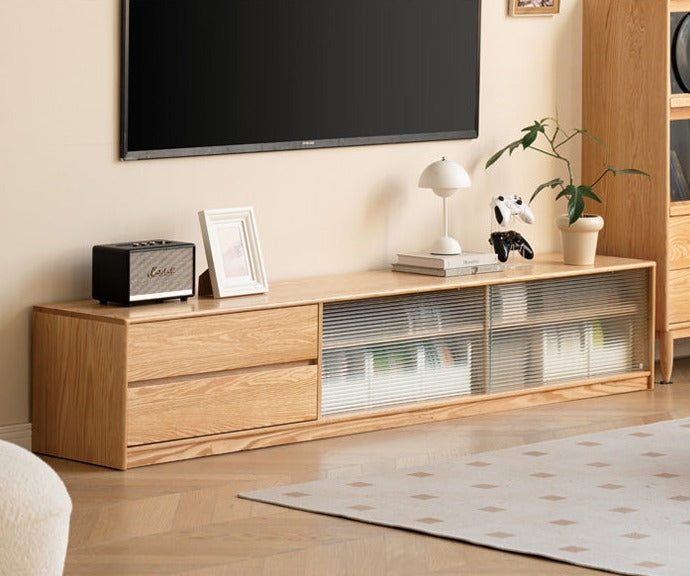 Solid Oak Wood TV Stand with Storage - Modern Entertainment Center for Living Room, Bedroom & Home Theater