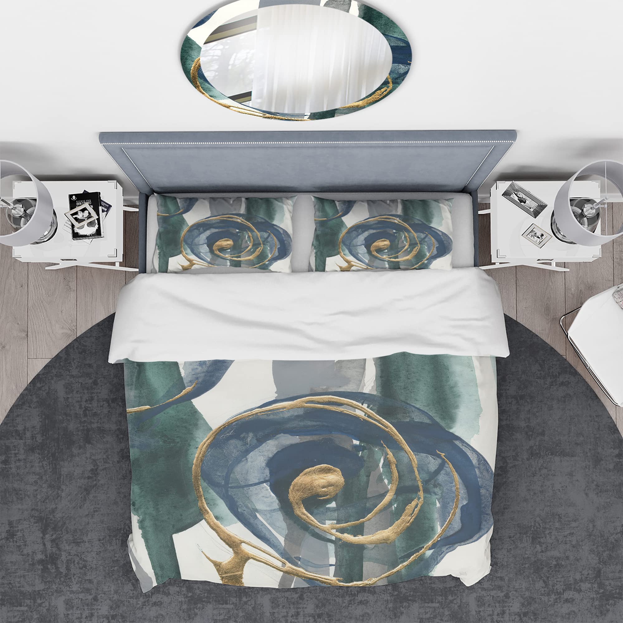 Modern Metallic Indigo & Gold Duvet Cover Set King - Abstract Bedding for All Seasons
