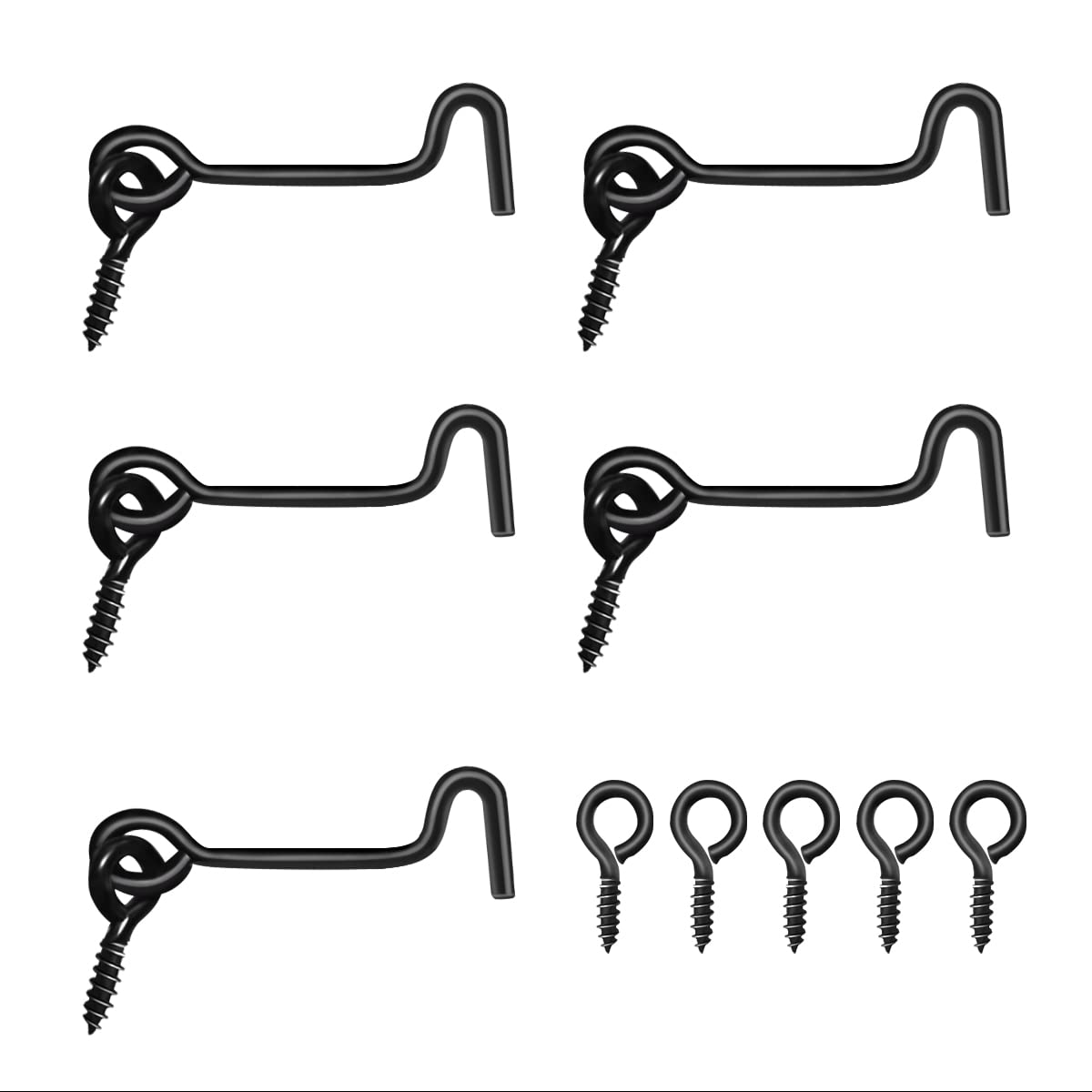 JUGREAT 2.5 Inch Swivel Hook and Eye Latch - 5 Pack with Mounting Screws for Windows, Gates, Doors | Secure Cabinet, Shed, Screen Door Lock | Indoor & Outdoor Use for Home, Garage, RV