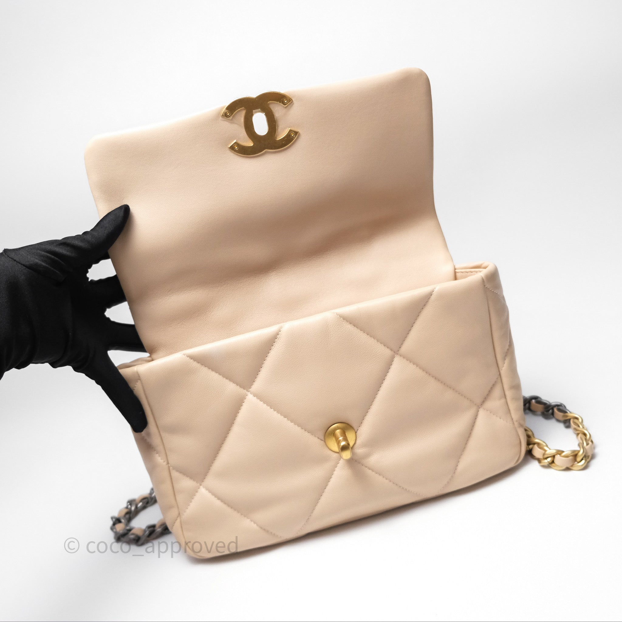 Chanel 19 Small Beige Handbag with Mixed Gold & Silver Hardware - Luxury Crossbody Bag for Women, Perfect for Date Night & Special Occasions