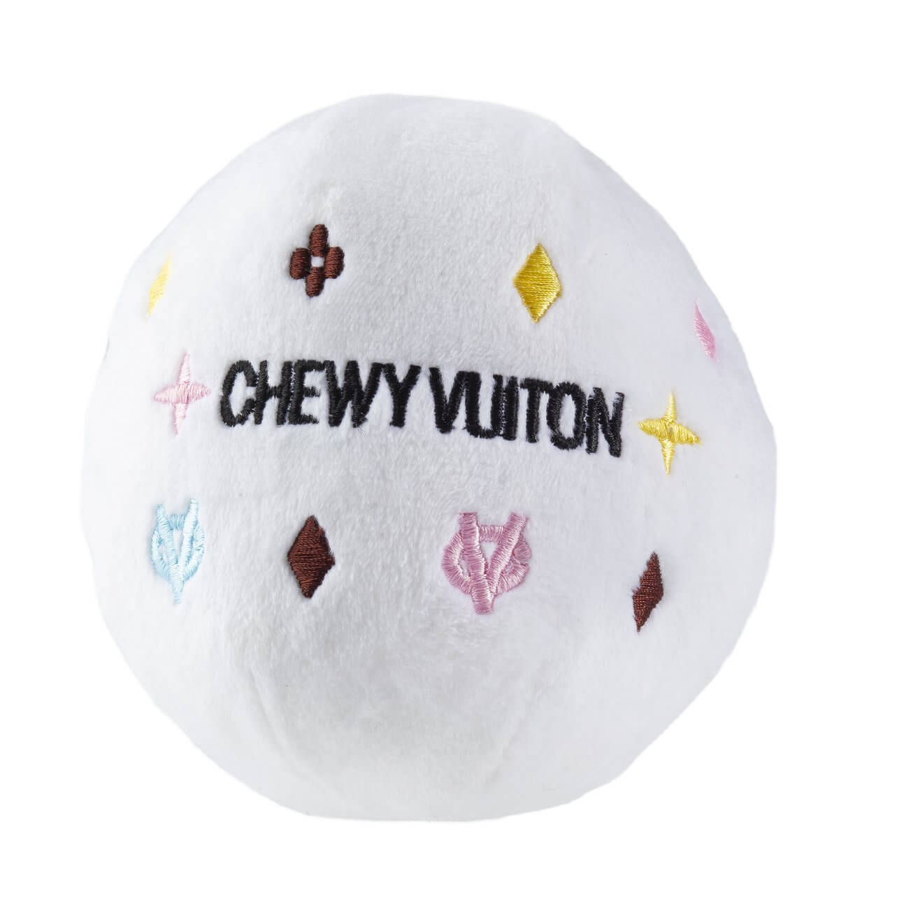 White Chewy Vuitton Ball Dog Toy - Large Durable Chew Toy for Aggressive Chewers | Perfect for Playtime, Training & Outdoor Fun