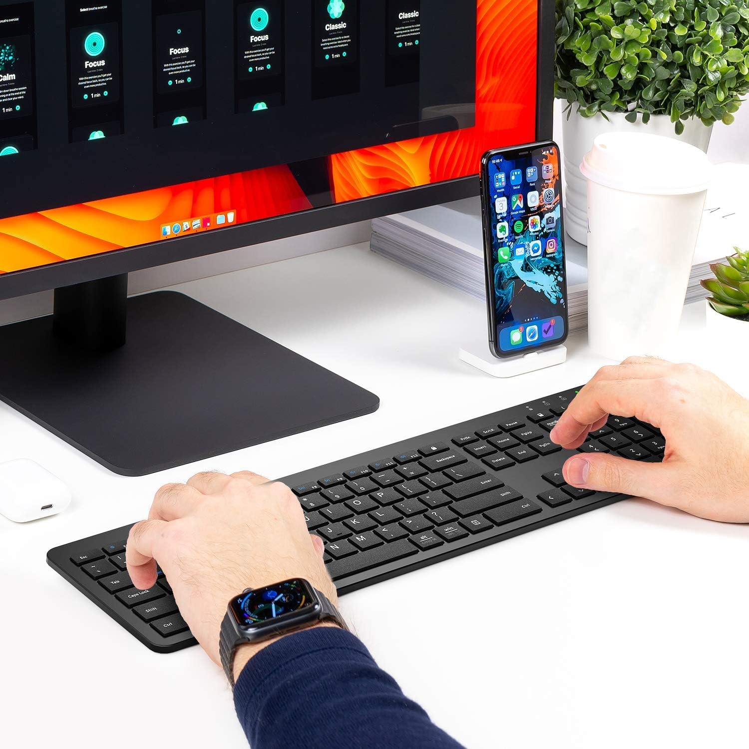 iClever GK08 Wireless Keyboard and Mouse Combo - Ultra Slim Full Size Keyboard with Number Pad, 2.4G Stable Connection for Windows & Mac OS (Black) | Perfect for Office, Home & Gaming Use