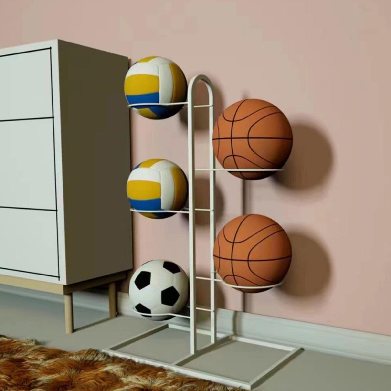 5-Tier Vertical Basketball Storage Rack - Multi-Functional Sports Ball Organizer Stand for Volleyball & Basketball - Perfect for Home, Gym, and Sports Equipment Organization