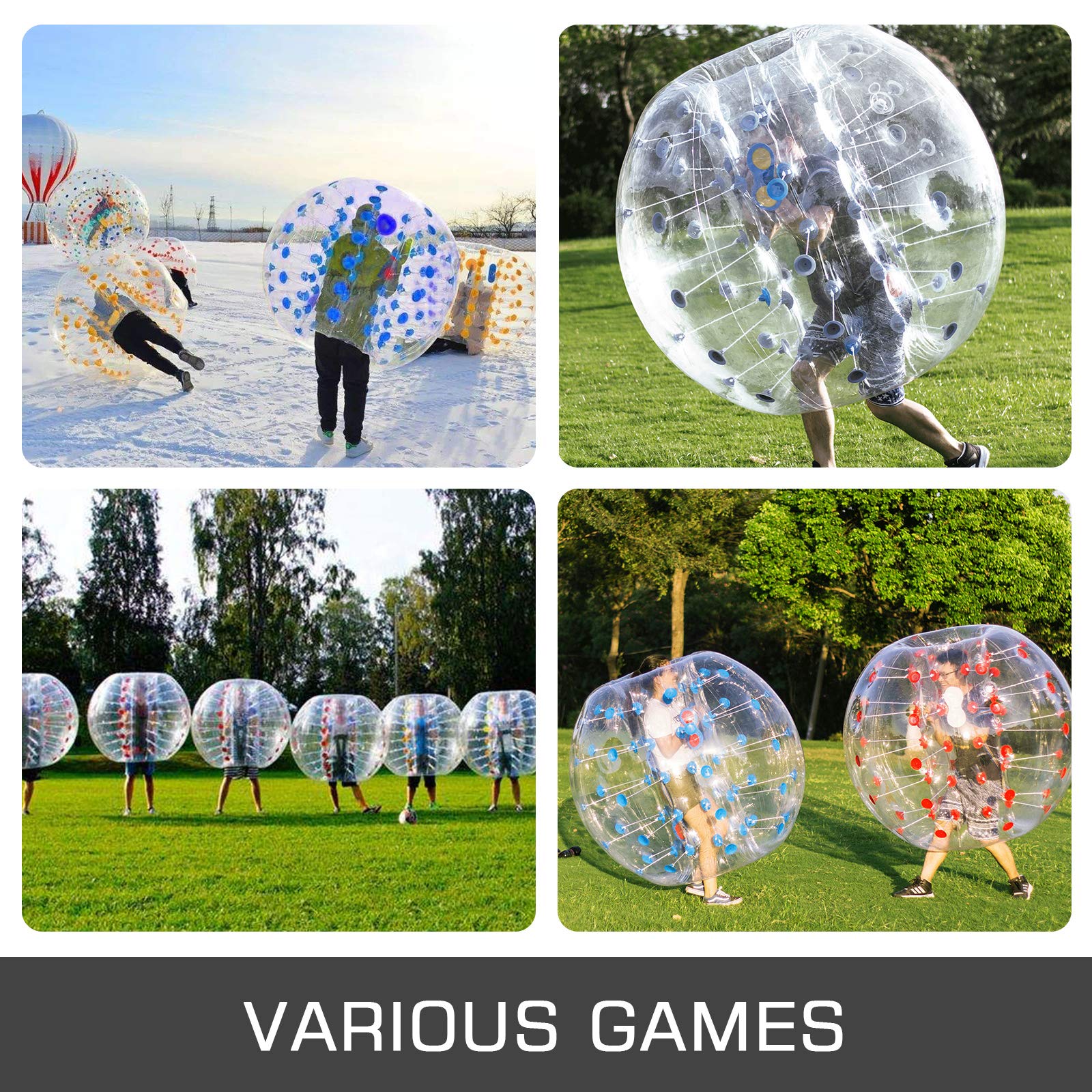 Happybuy 2PCS Inflatable Bumper Balls - 5FT/1.5M Giant Bubble Soccer Balls for Adults & Kids, Quick 5-Minute Inflation, Durable Zorb Balls for Backyard Games, Team Building, Birthday Parties and Outdoor Fun