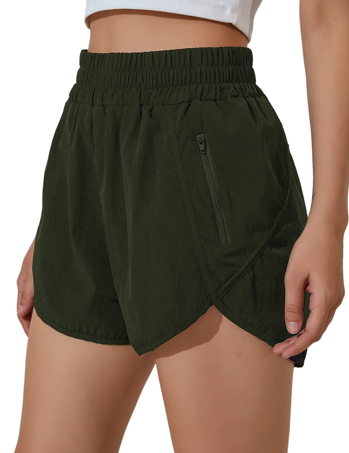 **Women's High Waisted Running Shorts - Quick Dry Athletic Workout Shorts with Zipper Pocket - Perfect for Gym, Yoga & Outdoor Sports**