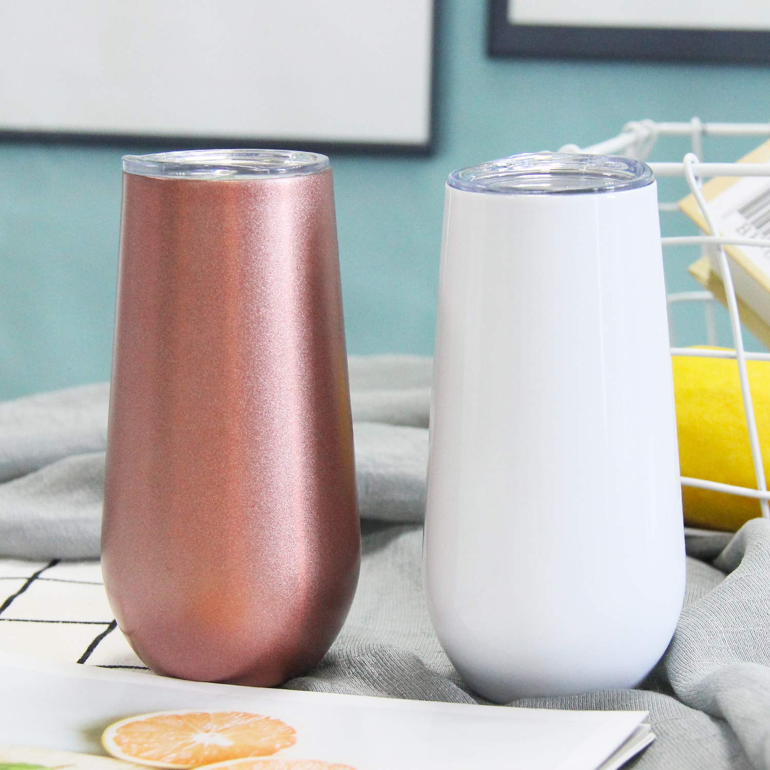 Premium 6 oz Stainless Steel Insulated Champagne Flutes Set of 2 - Elegant Toasting Cups for Cocktails, Wine & Sparkling Beverages | Perfect for Weddings, Anniversaries & Romantic Dinners