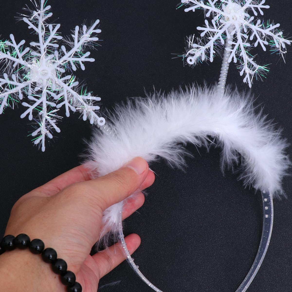 Lurrose 2 Pack Christmas Feather Snowflake Headbands - Festive Holiday Hair Accessories for Women, Girls & Kids - Perfect for Christmas Parties, Costumes & Holiday Photos