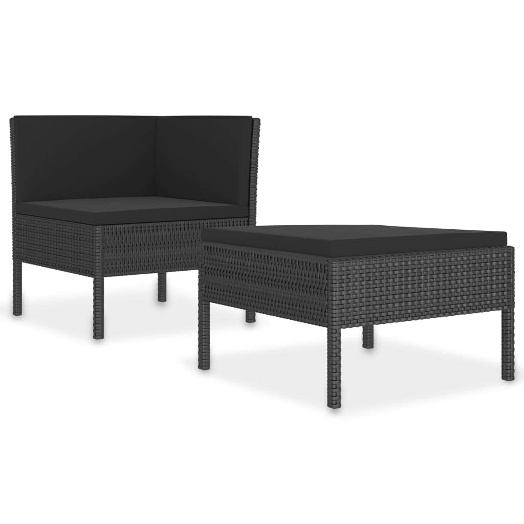 2-Piece Black Poly Rattan Garden Lounge Set with Cushions - Outdoor Patio Furniture, Corner Sofa Conversation Set for Backyard, Poolside, or Balcony Relaxation