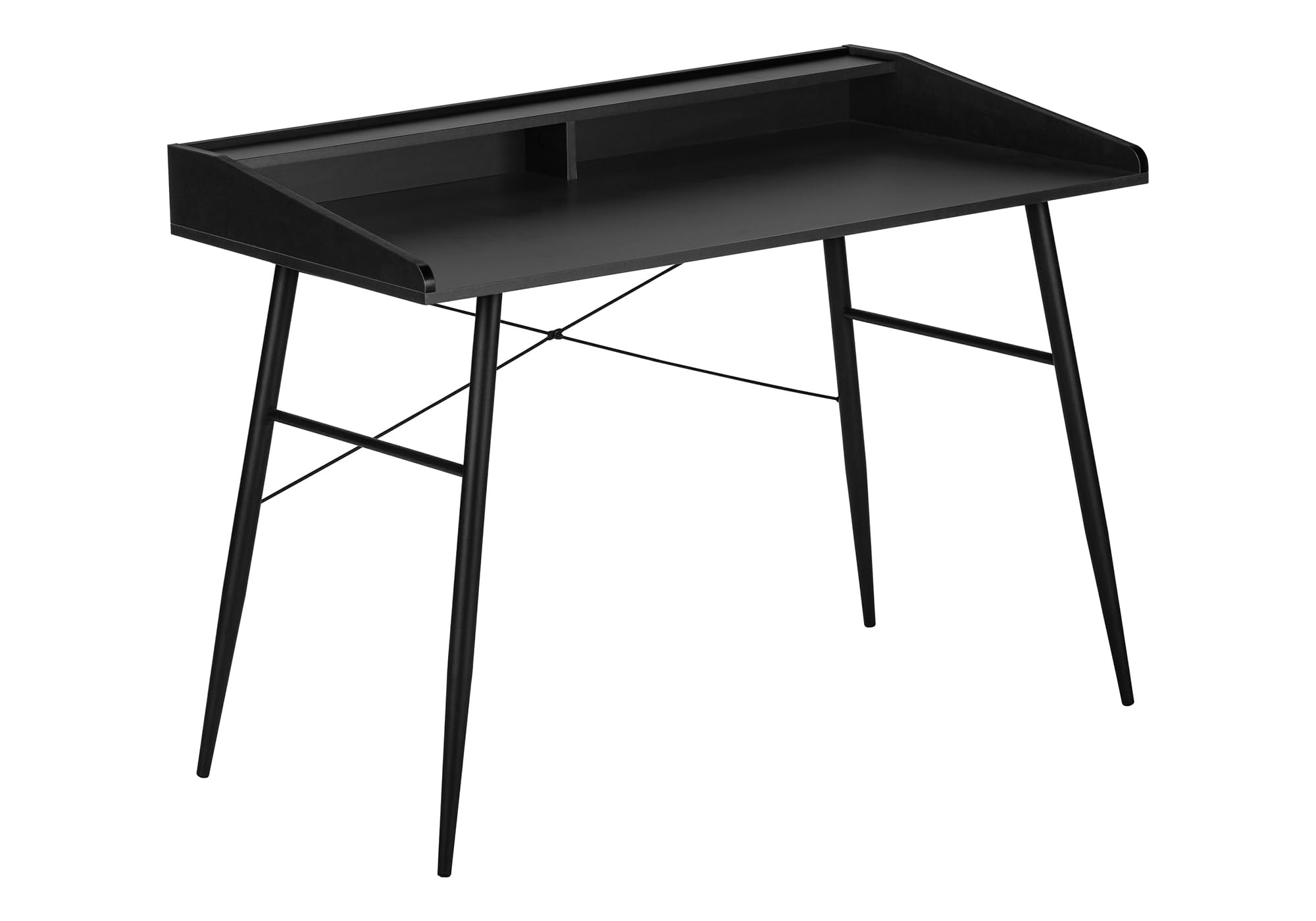 Monarch Specialties 7537 48-Inch Modern Computer Desk with Storage Shelves - Black Metal & Laminate Home Office Desk for Work & Study - 47.25