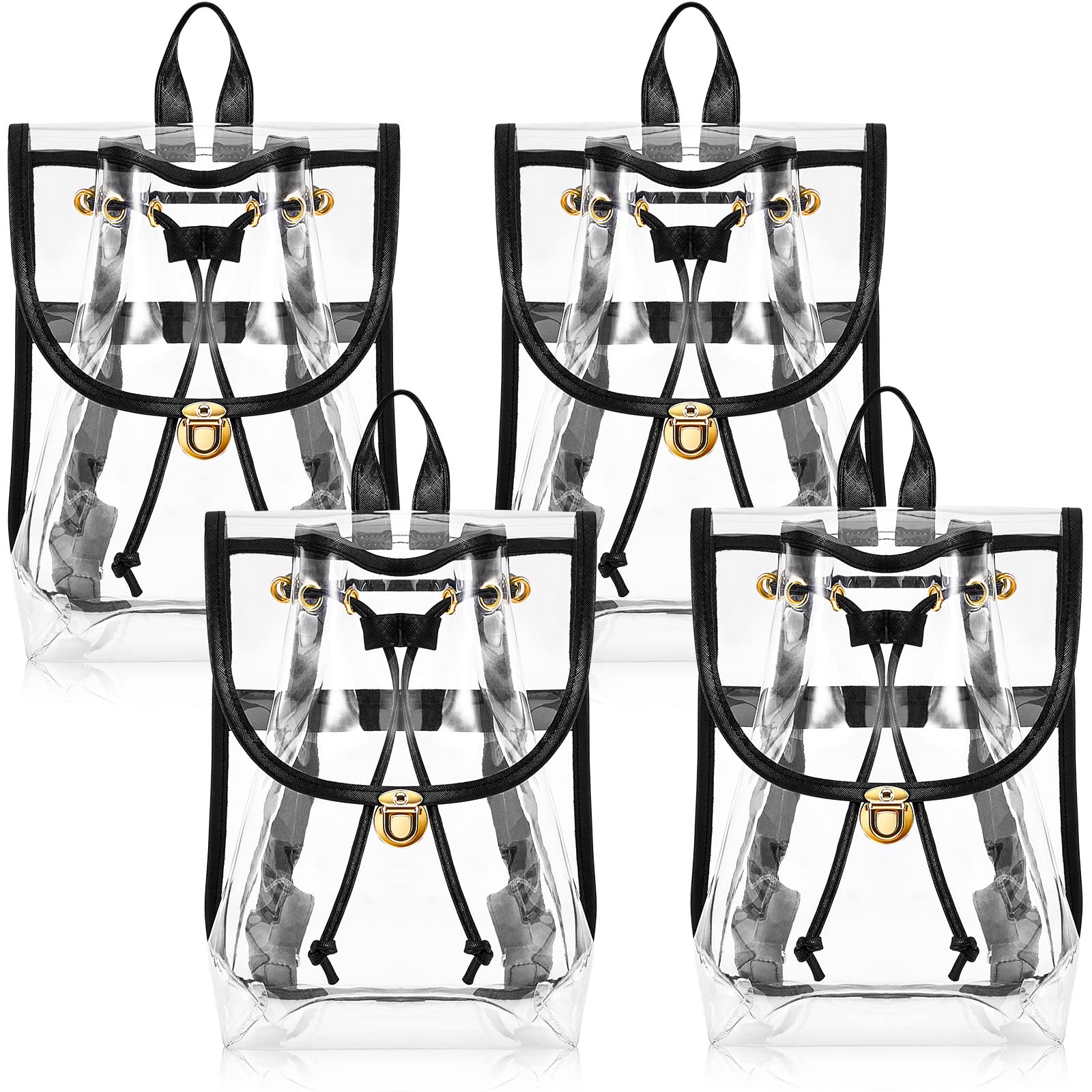 4 Pack Heavy Duty Clear Backpack - Stadium Approved Small Clear Purse & Mini Gym Drawstring Bag for Women & Girls - Perfect for Concerts, Work, Sports & School Events
