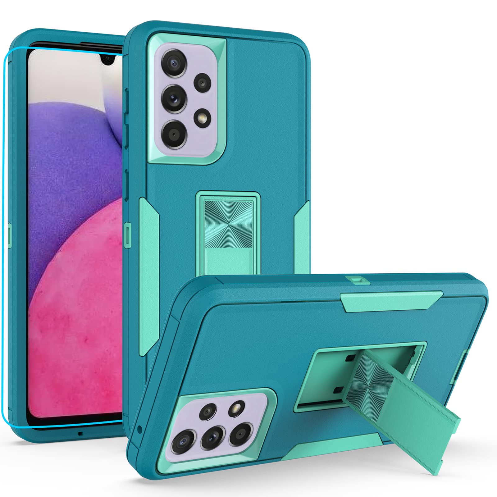 Samsung Galaxy A33 5G Case - MDCN Military Grade Heavy Duty Protective Cover with HD Screen Protector, Magnetic Ring & Kickstand for Car Mount - Armor Phone Case for Samsung A33 5G (Sea Green Mint) - Perfect for Outdoor, Travel & Daily Protection