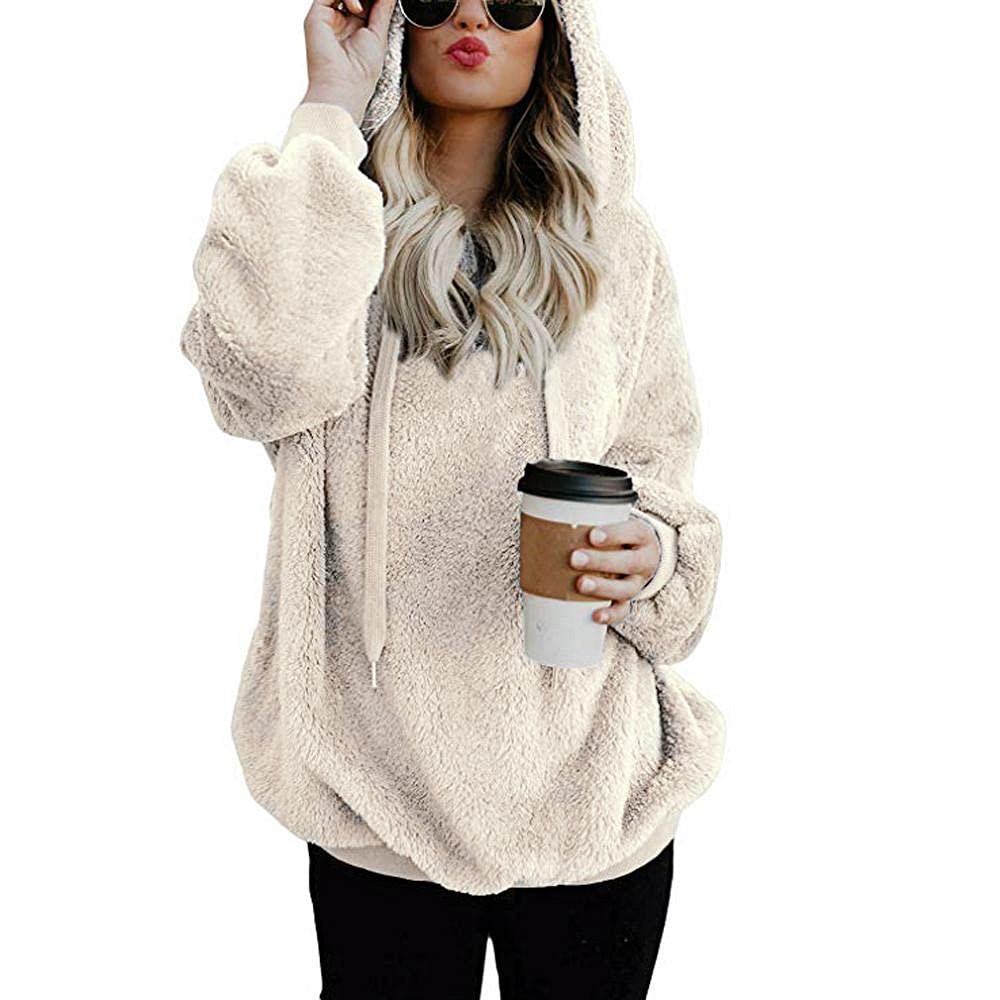 KAMEMIR Women's Plus Size Fleece Sweatshirt with Pockets - Trendy Zipper Hooded Pullover Sweater Hoodie for Casual Wear & Outdoor Activities