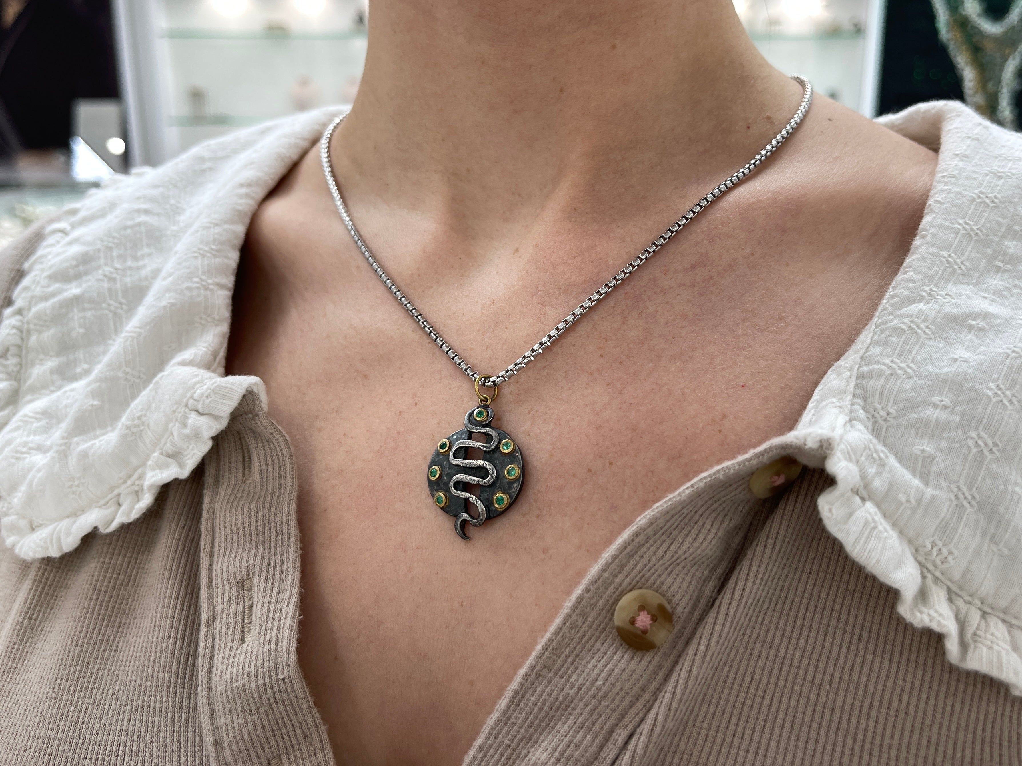 0.35tcw 24K Gold & Sterling Silver Emerald Snake Medallion Pendant - Elegant Jewelry for Women, Gift for Her, Perfect for Parties, Weddings & Special Occasions