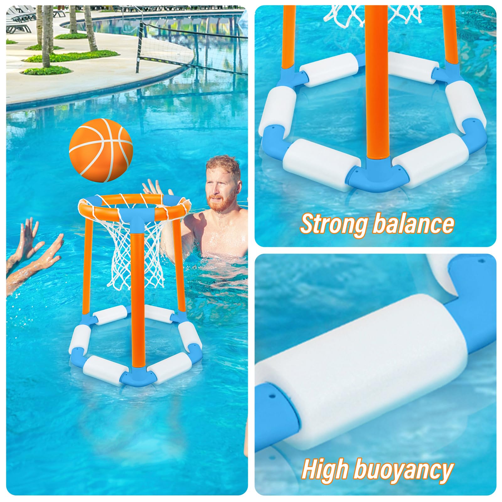 **Floating Pool Basketball Hoop Set with 2 Basketballs & Pump - Fun Water Toys for Kids & Adults - Perfect for Outdoor & Indoor Pool Games, Summer Parties & Backyard Fun**