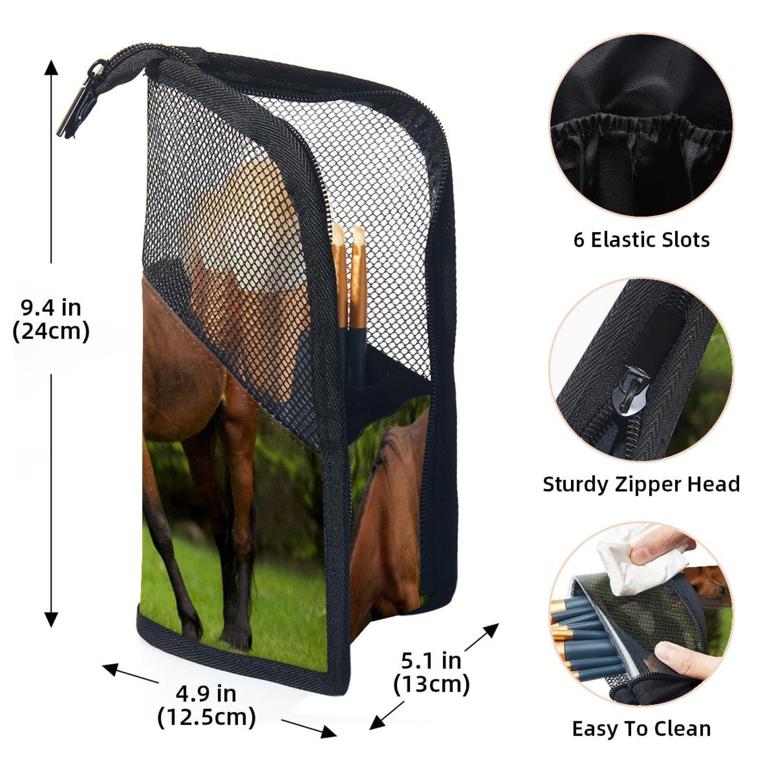 Portable Makeup Brush Organizer Bag with 12 Slots - Brown Horse Print Cosmetic Brush Holder Case for Travel & Home Storage | Perfect for Makeup Artists & Beauty Enthusiasts