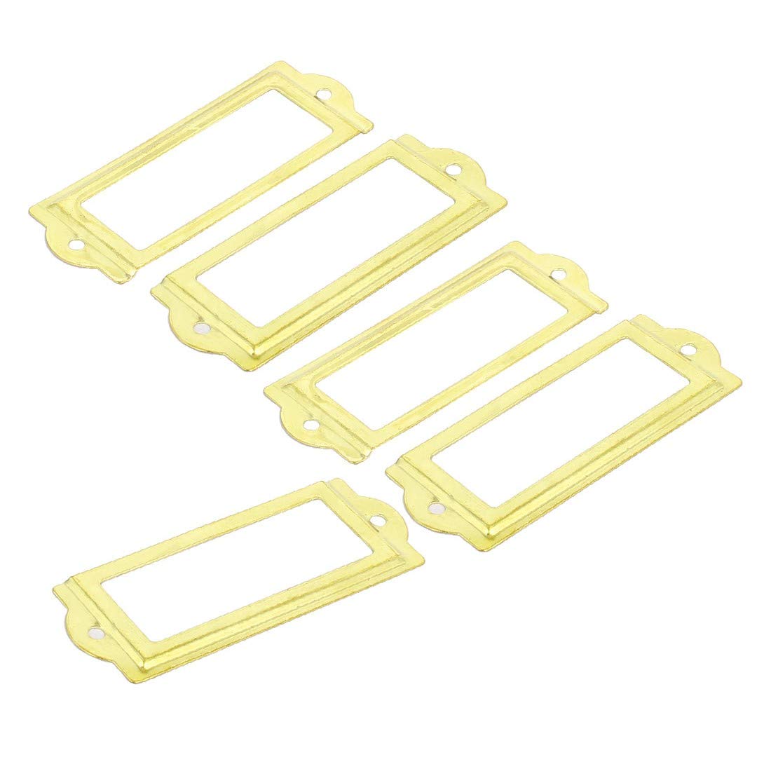 Premium Gold-Tone Iron Label Holder Frame - 83mm x 31mm (5 Pack) for Pharmacy, Office & Retail Organization - Durable Drawer Tag for Medicine Cabinets, Filing Systems & Product Displays