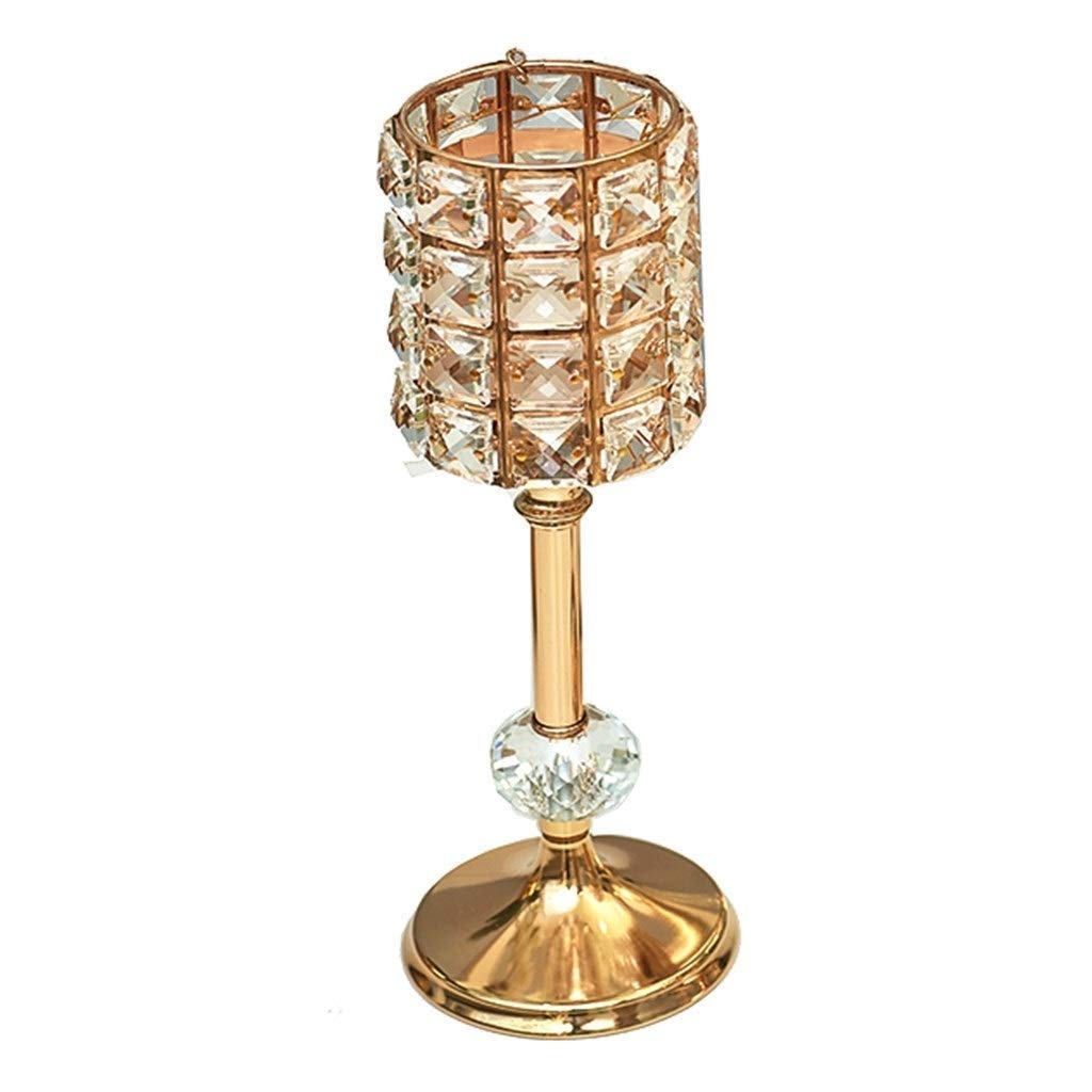 Elegant Gold Crystal LED Candle Holders - 37cm Tall Flameless Candlesticks for Dining Table, Wedding Centerpiece & Home Decor | Modern Battery-Operated Candle Lamps with Warm White Light