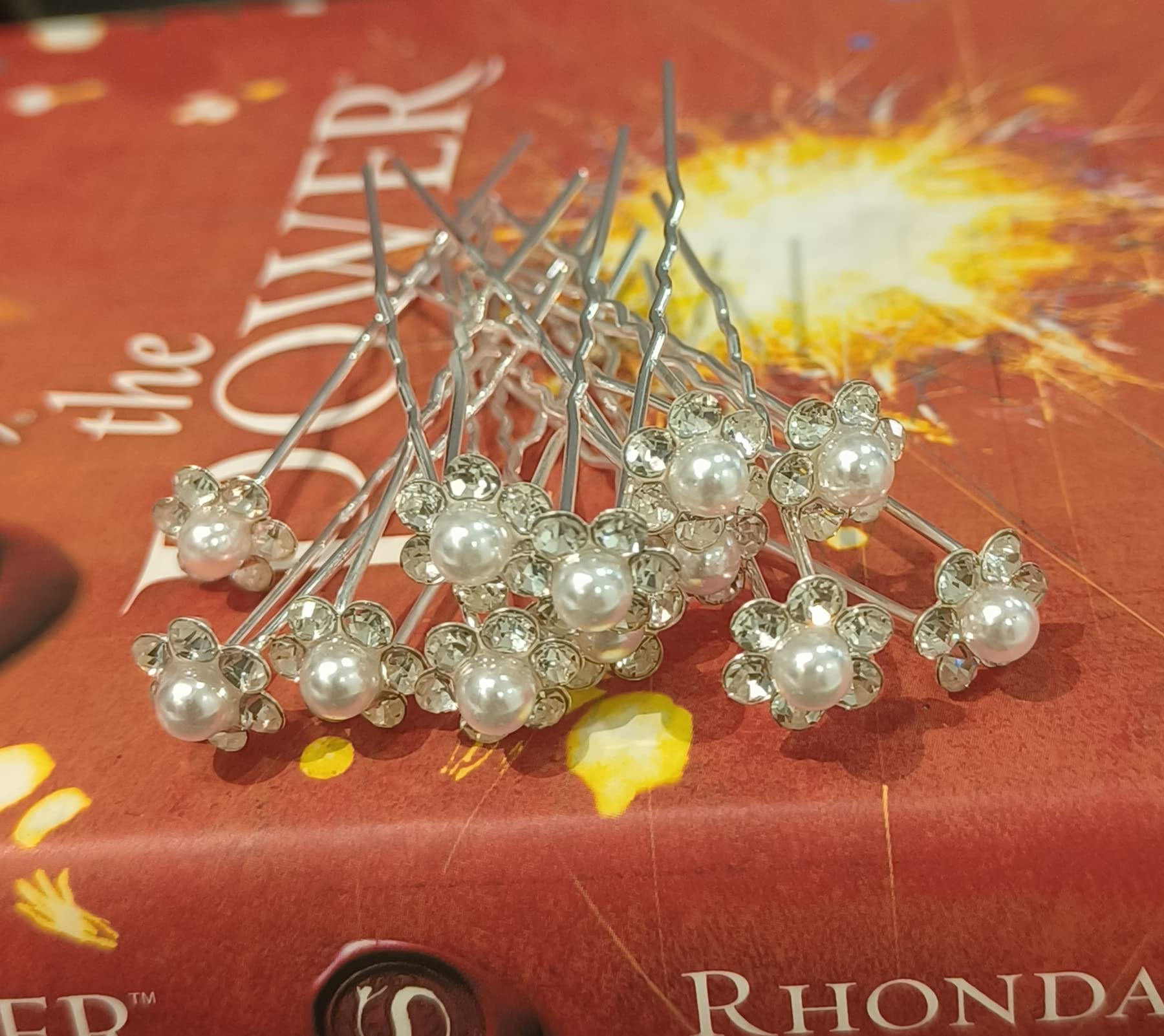 White Pearl Floral Hair Bun Pins - 12 Pack Elegant Juda Hair Pins for Women & Girls | Wedding, Prom, Party Hair Accessories