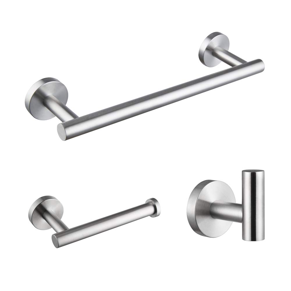 BEIGEEWY Modern 3-Piece Brushed Stainless Steel Bathroom Hardware Set - Wall Mounted Towel Bar, Toilet Paper Holder & Robe Hook for Bathroom, Shower and Powder Room Decor