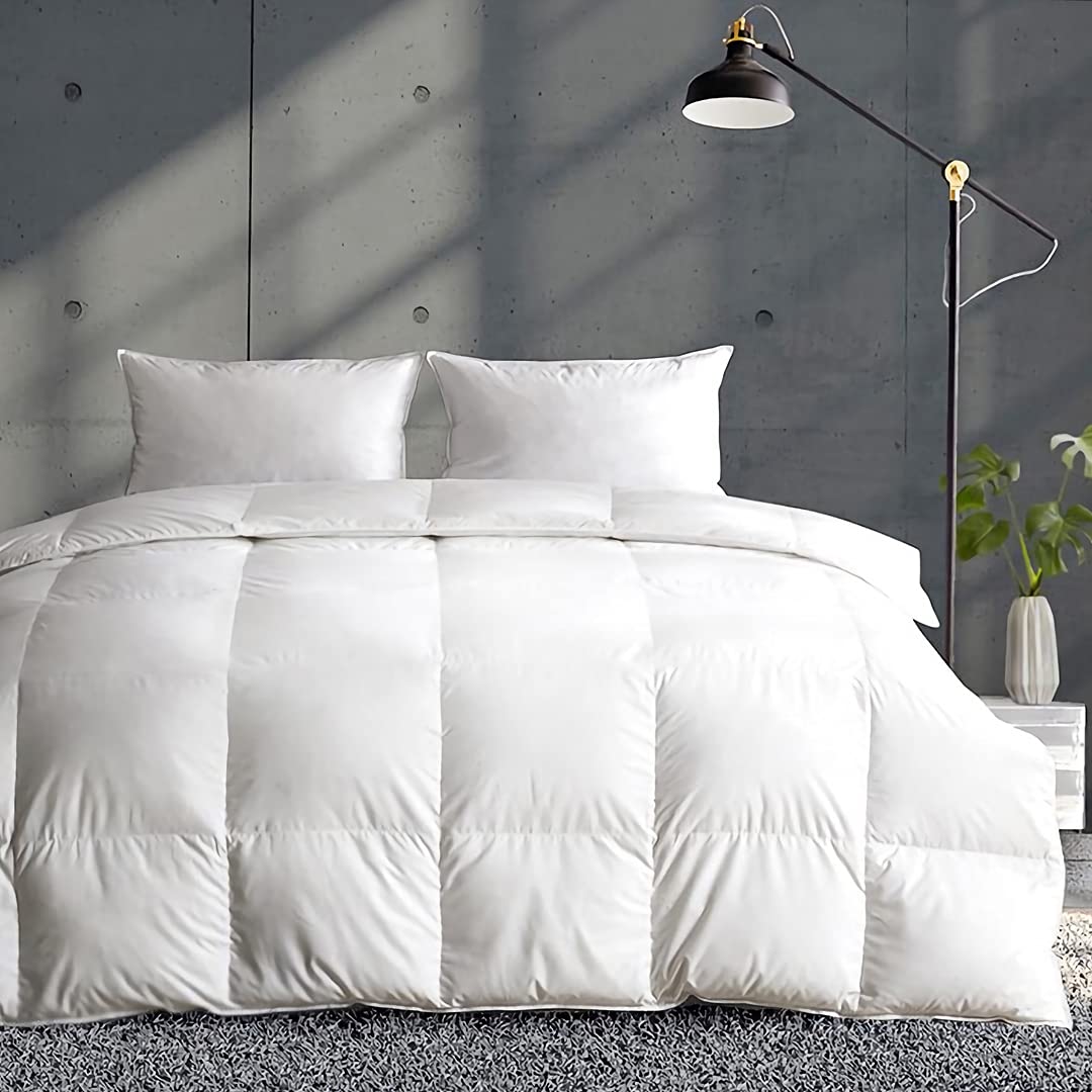 APSMILE Lightweight Feather Down Comforter Super King Size - Cooling 750 Fill Power Down Duvet for Summer & Warm Weather | 100% Organic Cotton Cover | Breathable Thin Summer Quilt (Ivory White, 120x120) - Perfect for Hot Sleepers & Air-Conditioned Bedrooms