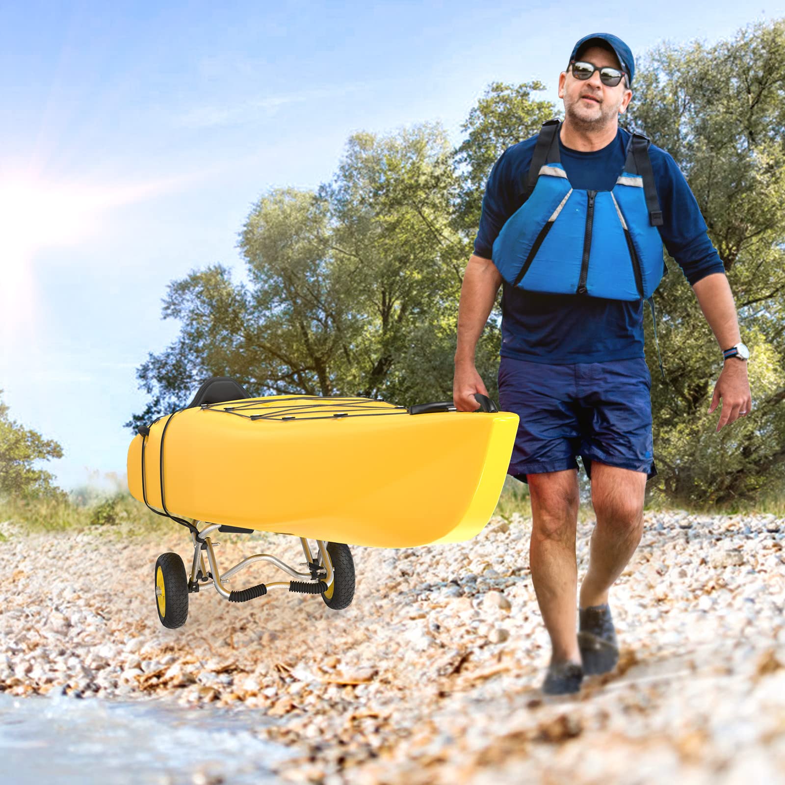 Bonnlo Kayak Cart Dolly - Detachable Canoe Wheels with Solid Tires & Kickstand - Heavy Duty Kayak Trolley for Easy Watercraft Transport - Perfect for Beach, Lake, and River Adventures