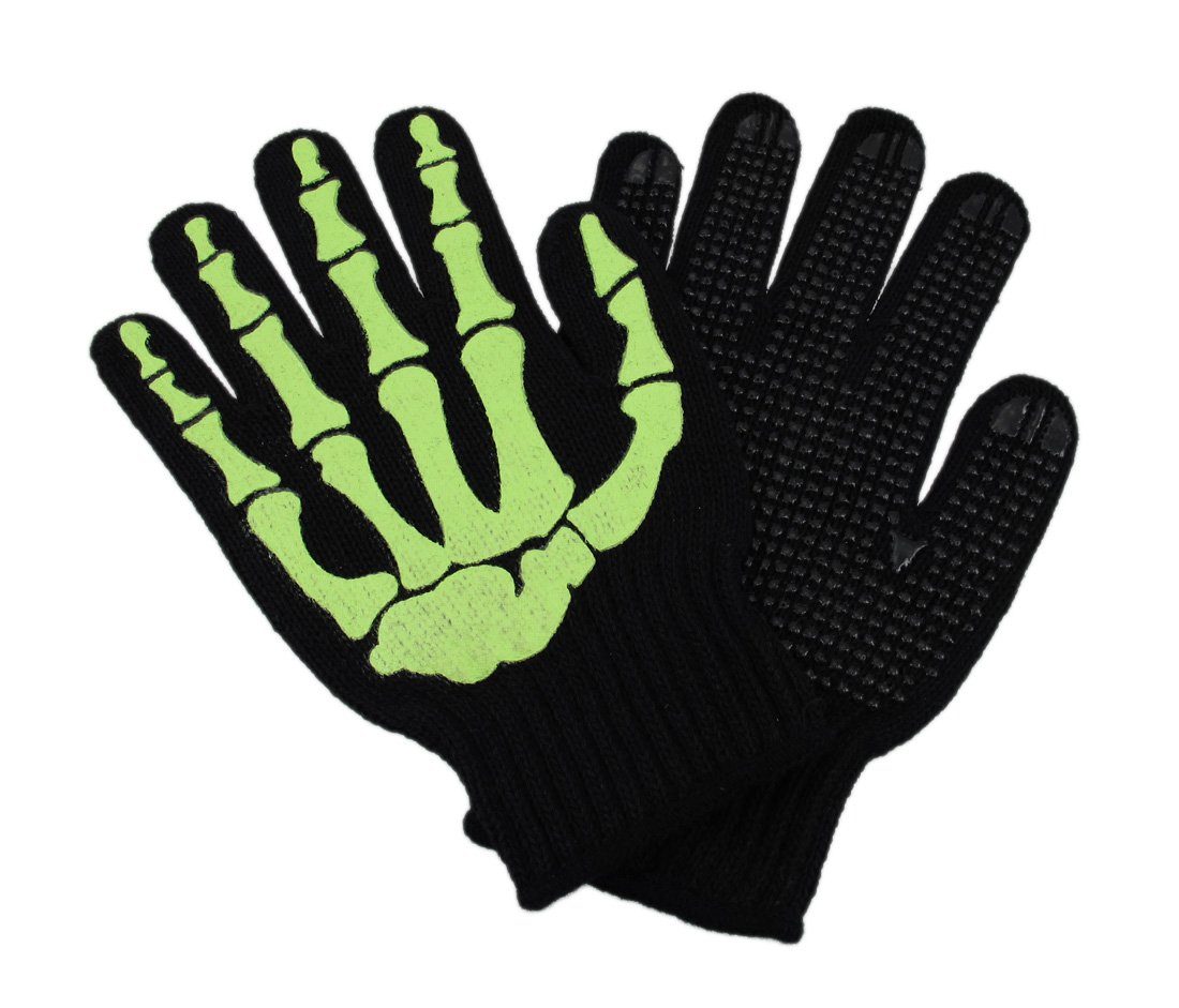 Glowing Skeleton Hand Knit Gloves - Halloween Mechanic Work Biker Gloves for Men & Women (One Size Fits Most) - Perfect for Motorcycle Riding, Cosplay, and Horror Costumes