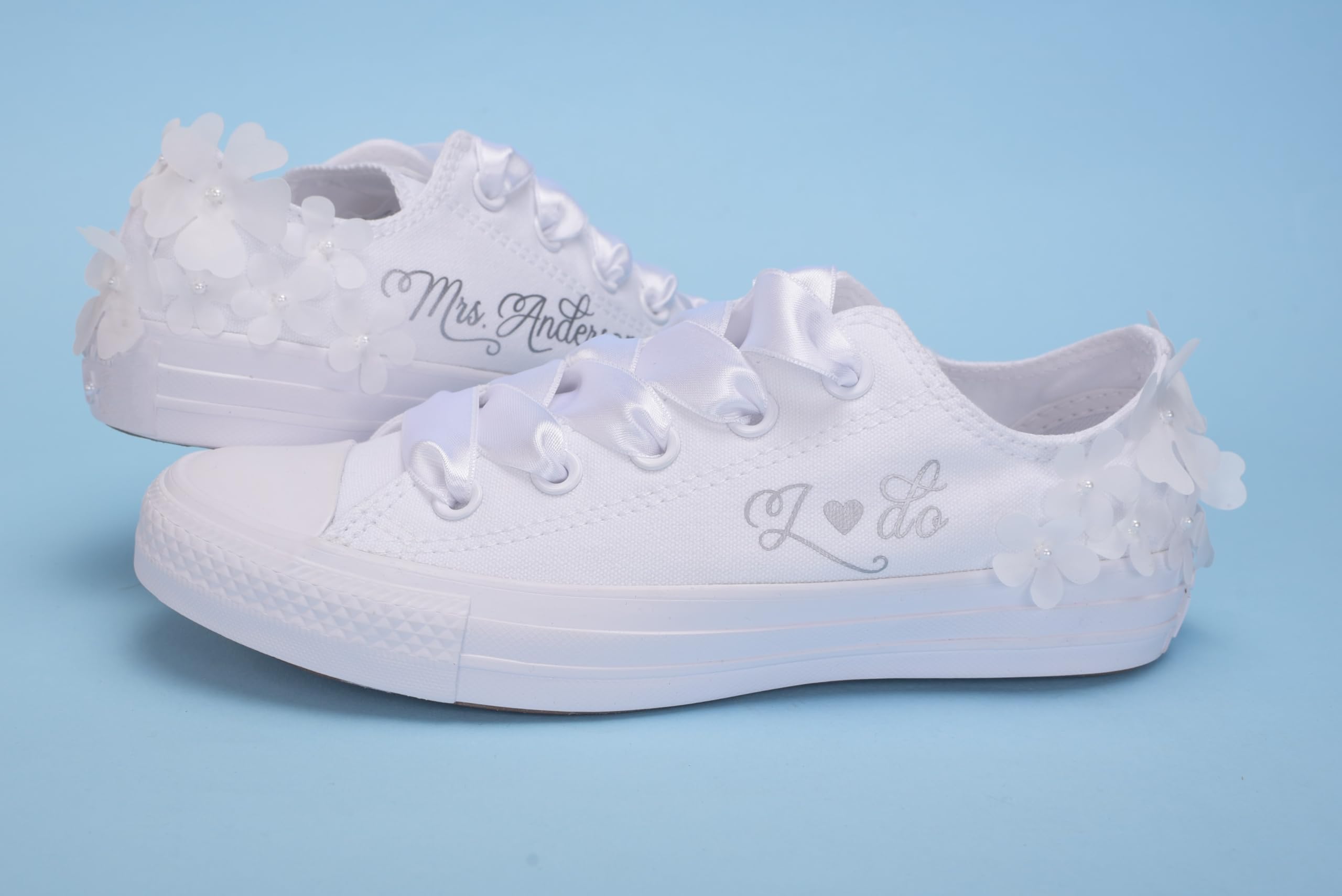 Custom Monogrammed Wedding Sneakers for Women - Personalized Bride Trainers in White, Size 6 - Perfect for Bridal Showers, Bachelorette Parties & Wedding Receptions