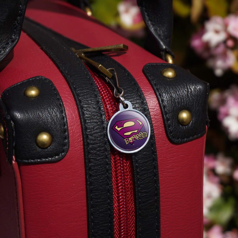 Superman Bizarro Shield Logo Jacket Handbag Purse Luggage Backpack Zipper Pull Charm - DC Comics Superhero Accessories for Cosplay, Travel & Everyday Use
