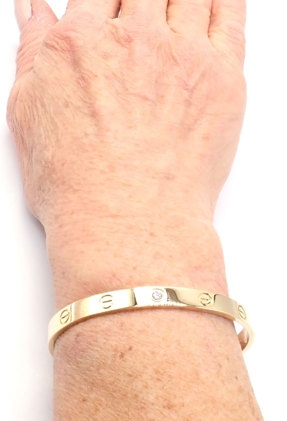 Authentic Cartier 18K Yellow Gold Diamond Love Cuff Open Bracelet - Size 17 - Luxury Jewelry for Women, Perfect for Anniversaries, Weddings & Special Occasions