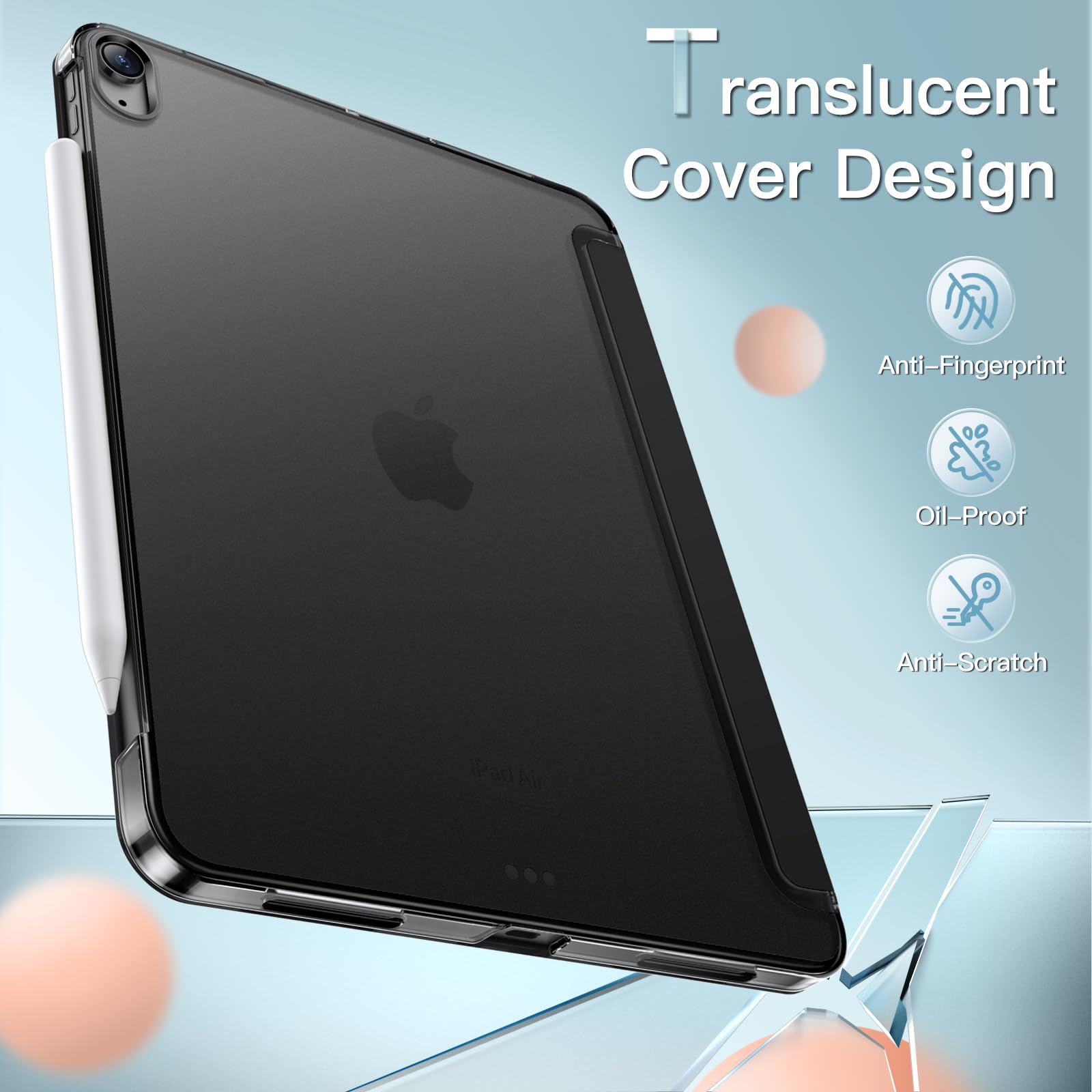 JETech Slim Stand Hard Back Shell Case for iPad Air 11-Inch M3/M2 (2025/2024) & iPad Air 5 (2022 5th Gen 10.9-Inch) - Auto Wake/Sleep Protective Cover - Perfect for Work, Travel & Home Use (Black)
