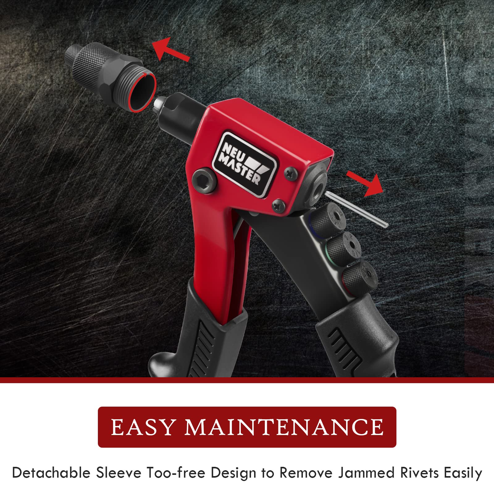 NEU MASTER Heavy Duty Manual Rivet Gun Kit - 4 Tool-Free Interchangeable Heads with 200Pcs Rivets & BMC Case - Professional Single Hand Riveter for Plastic, Metal, Leather - Perfect for DIY Projects, Home Repairs, and Automotive Work