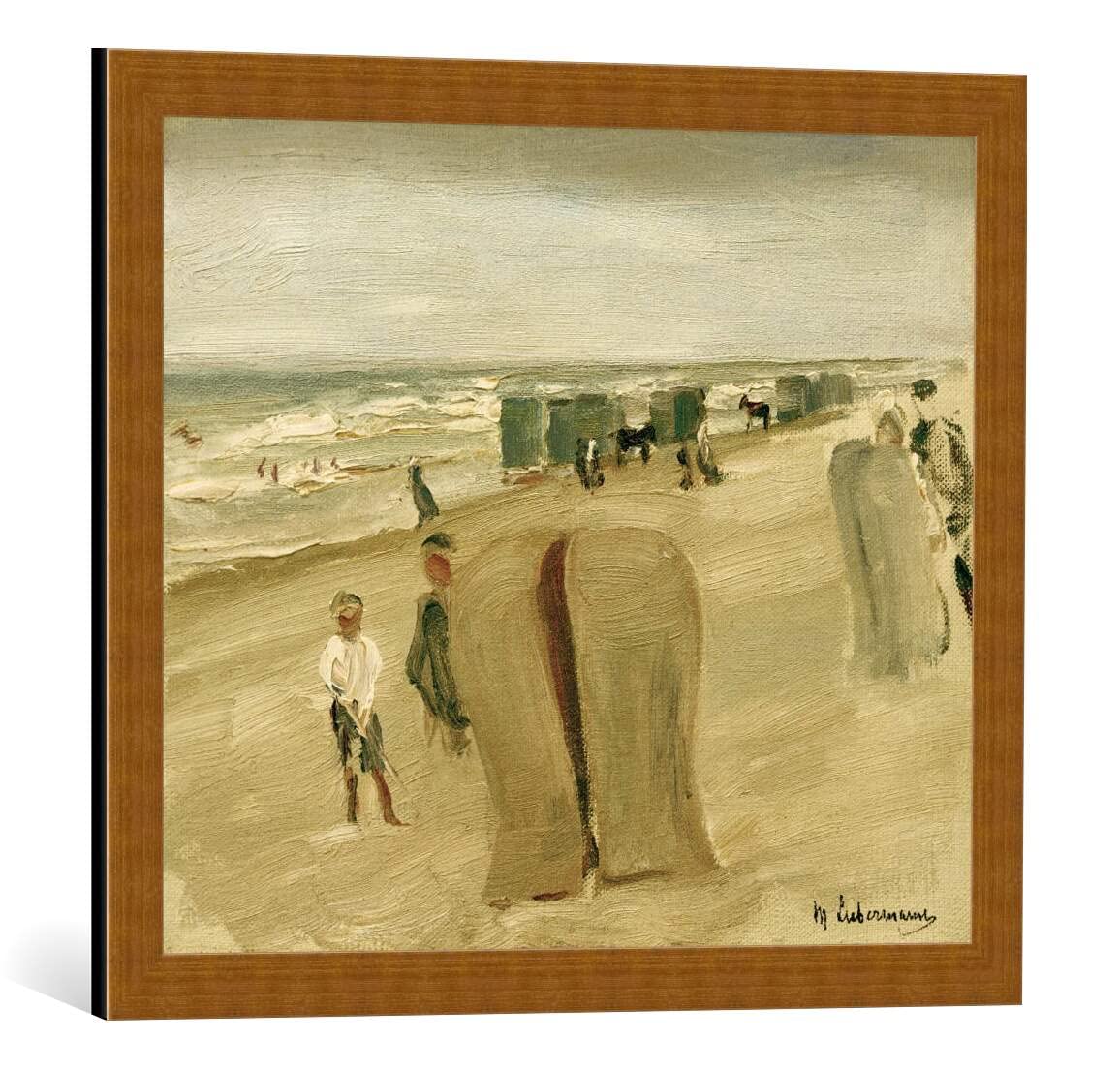 Max Liebermann Beach with Beach Chairs Framed Art Print - 23.6x19.7 Inch (60x50cm) Fine Art Poster in Copper Brushed Frame - Wall Decor for Living Room, Bedroom & Office