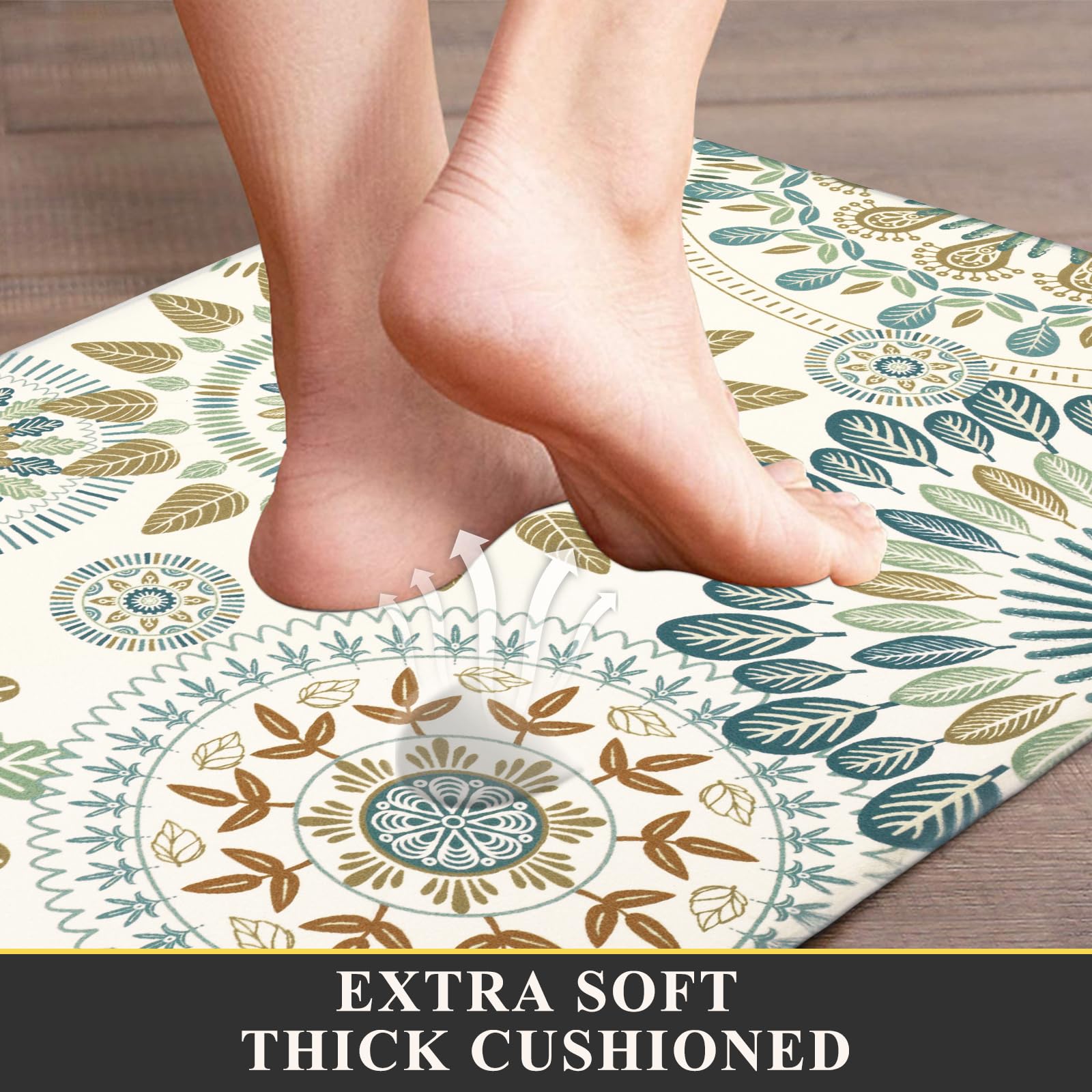 Pauwer Boho Kitchen Rugs Set of 2 - Anti-Fatigue Cushioned Floor Mats, Non-Slip Waterproof Kitchen Runner for Comfortable Standing - Perfect for Farmhouse, Apartment & High-Traffic Areas