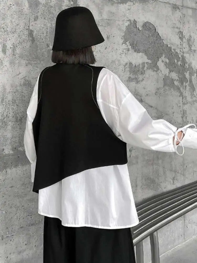 Women's Big Size Vest Shirt & Wide Leg Pants 3-Piece Suit Set - Lapel Long Sleeve Fashion Outfit for Spring Autumn 2025 (Style 1DH5373) | Office Wear, Business Attire & Formal Occasions