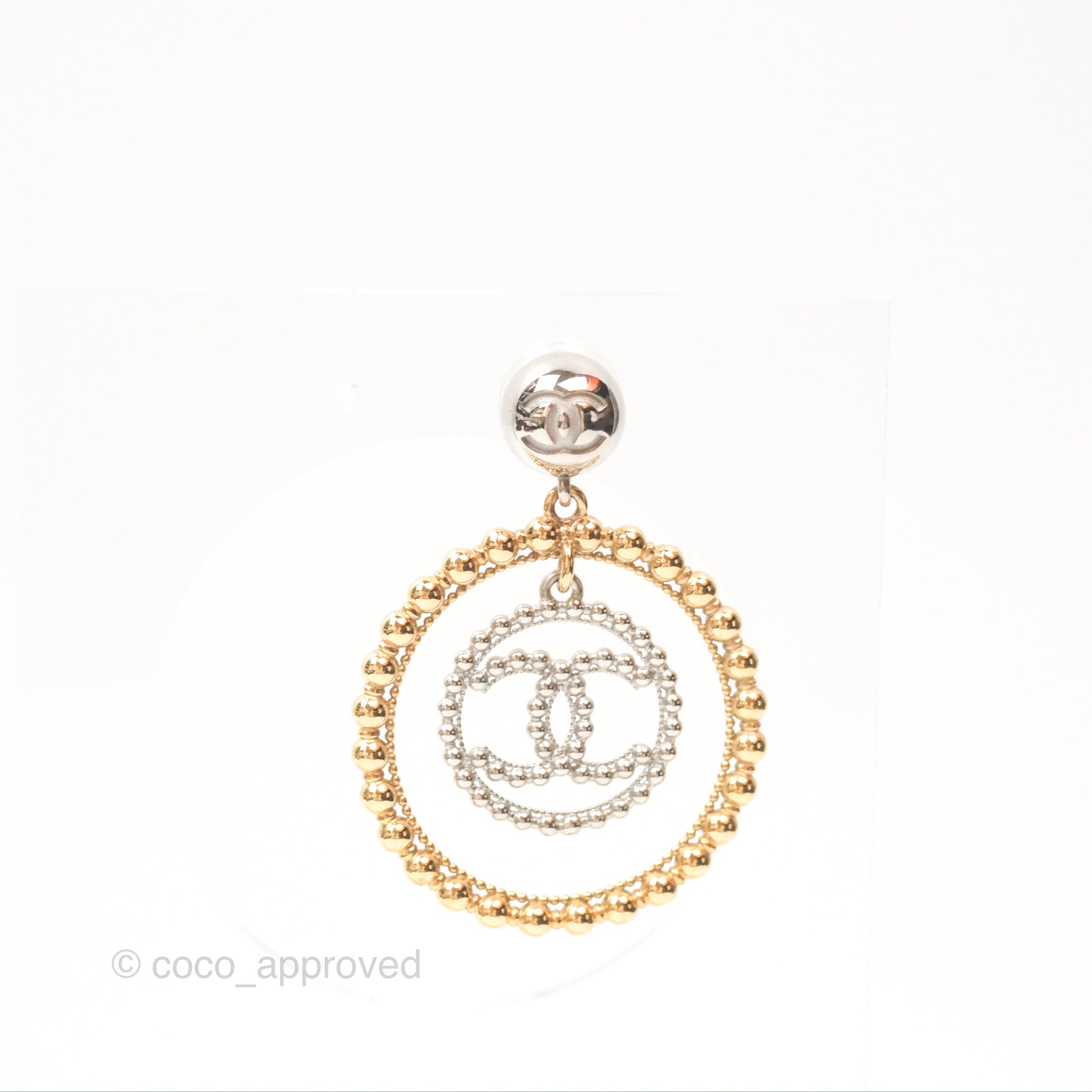 Chanel CC Hoop Drop Earrings in Silver & Gold Tone - 22C Collection | Luxury Fashion Jewelry for Women, Perfect for Parties, Weddings & Special Occasions