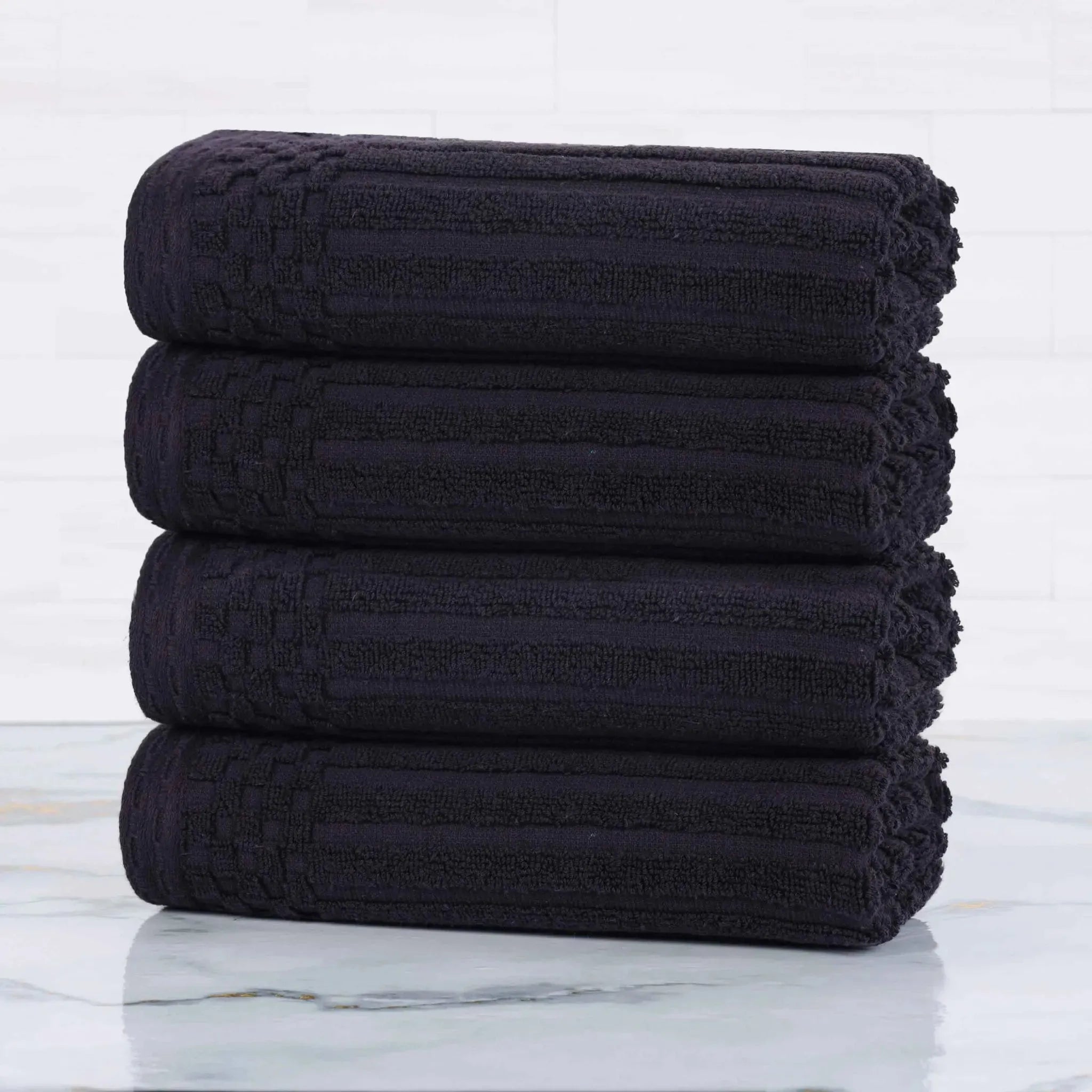 Premium Soho Ribbed Cotton Hand Towel Set - 4-Piece Ultra Absorbent Bath Towels for Kitchen, Bathroom & Gym - Soft & Quick-Drying