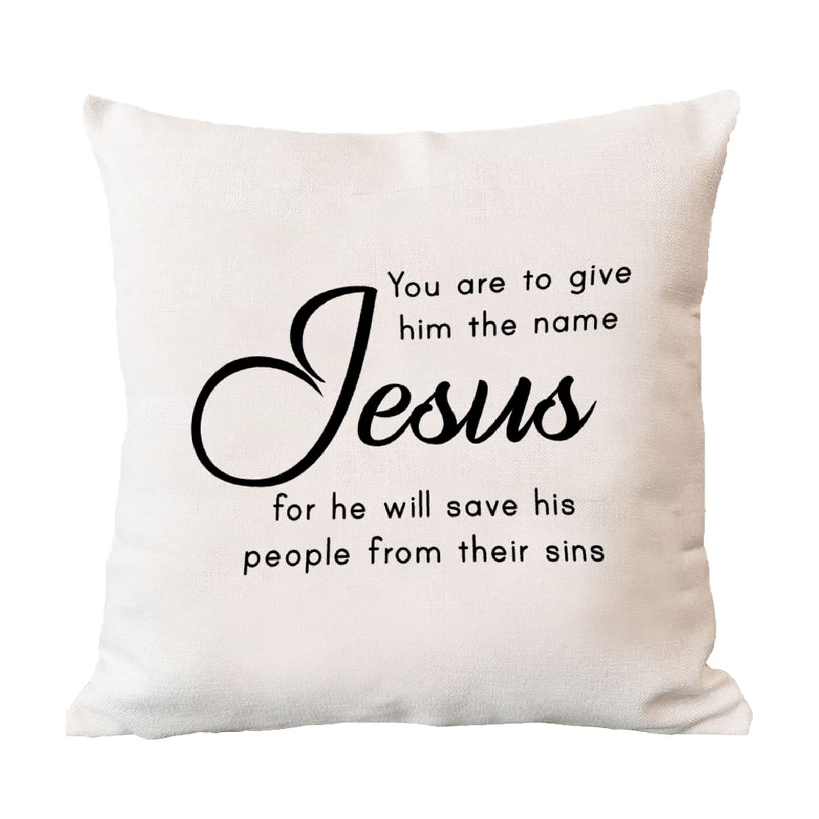 Religious Throw Pillow Cover - Bible Verse 'You Shall Call Him Jesus' - Christian Christmas Decor for Couch, Sofa & Bedroom - Farmhouse Style Decorative Pillow Case (Perfect for Holiday Gifts & Spiritual Home Decor)