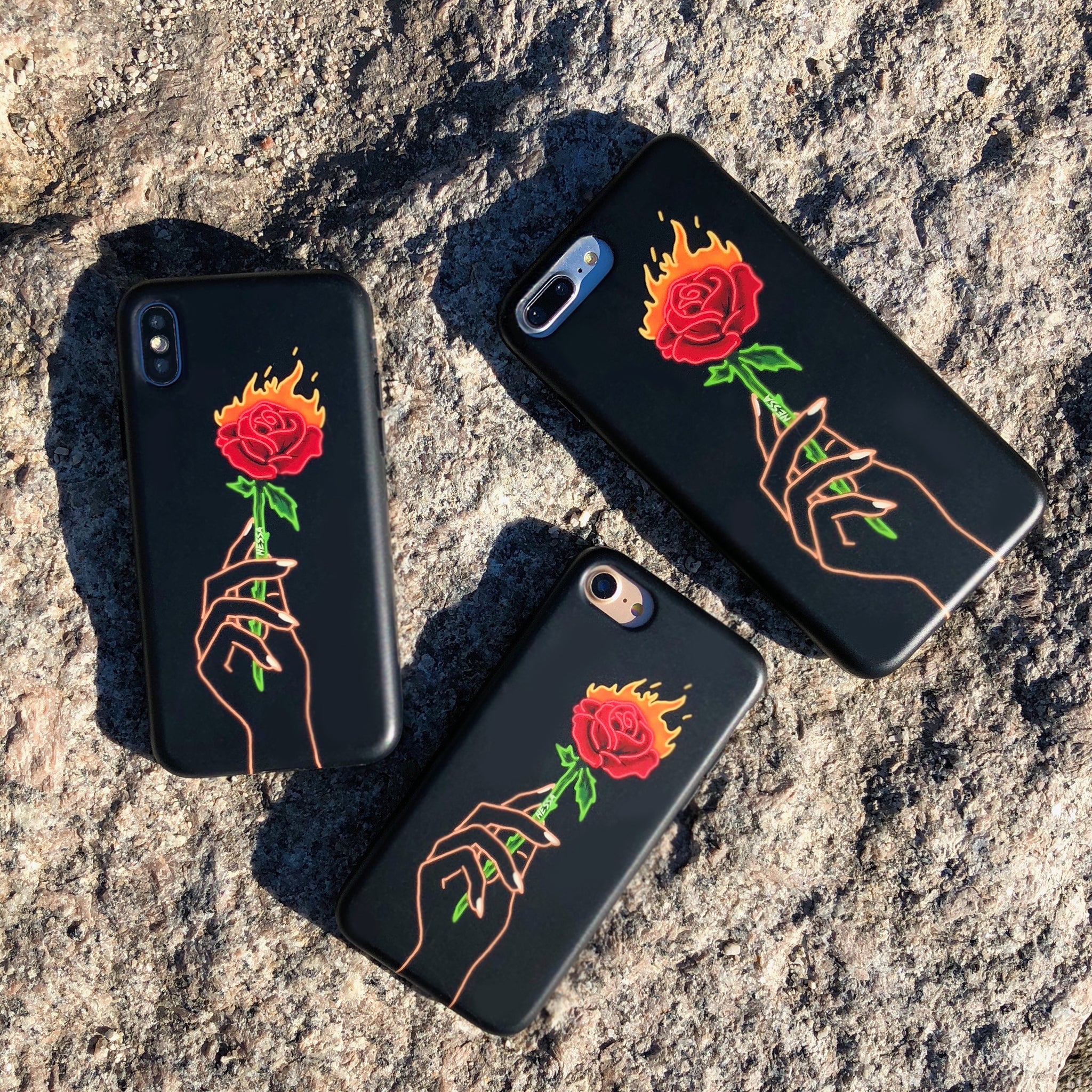 Trendy Neon Rose iPhone Case by Nessa - Stylish Protective Cover for iPhone 11/12/13/14/15 Pro Max - Perfect for Everyday Use, Parties & Social Media Photos