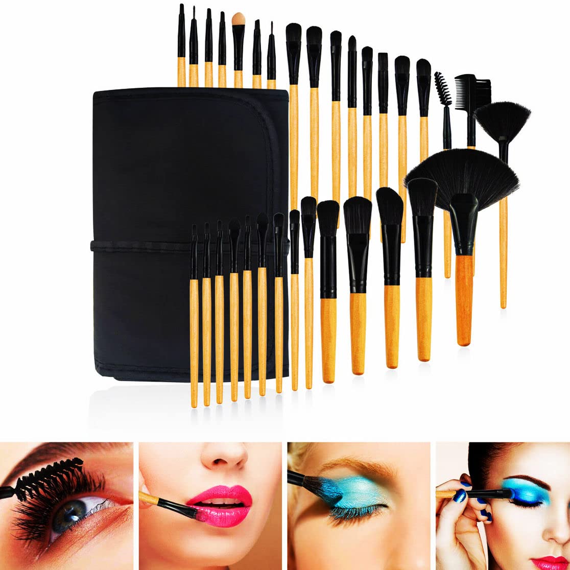 32PCS Professional Makeup Brush Set - Kabuki, Foundation, Blending, Powder, Blush, Concealer & Eyeshadow Brushes with Travel Pouch - Perfect for Makeup Artists & Beauty Enthusiasts (Home Use, Salon, Travel & Gift)