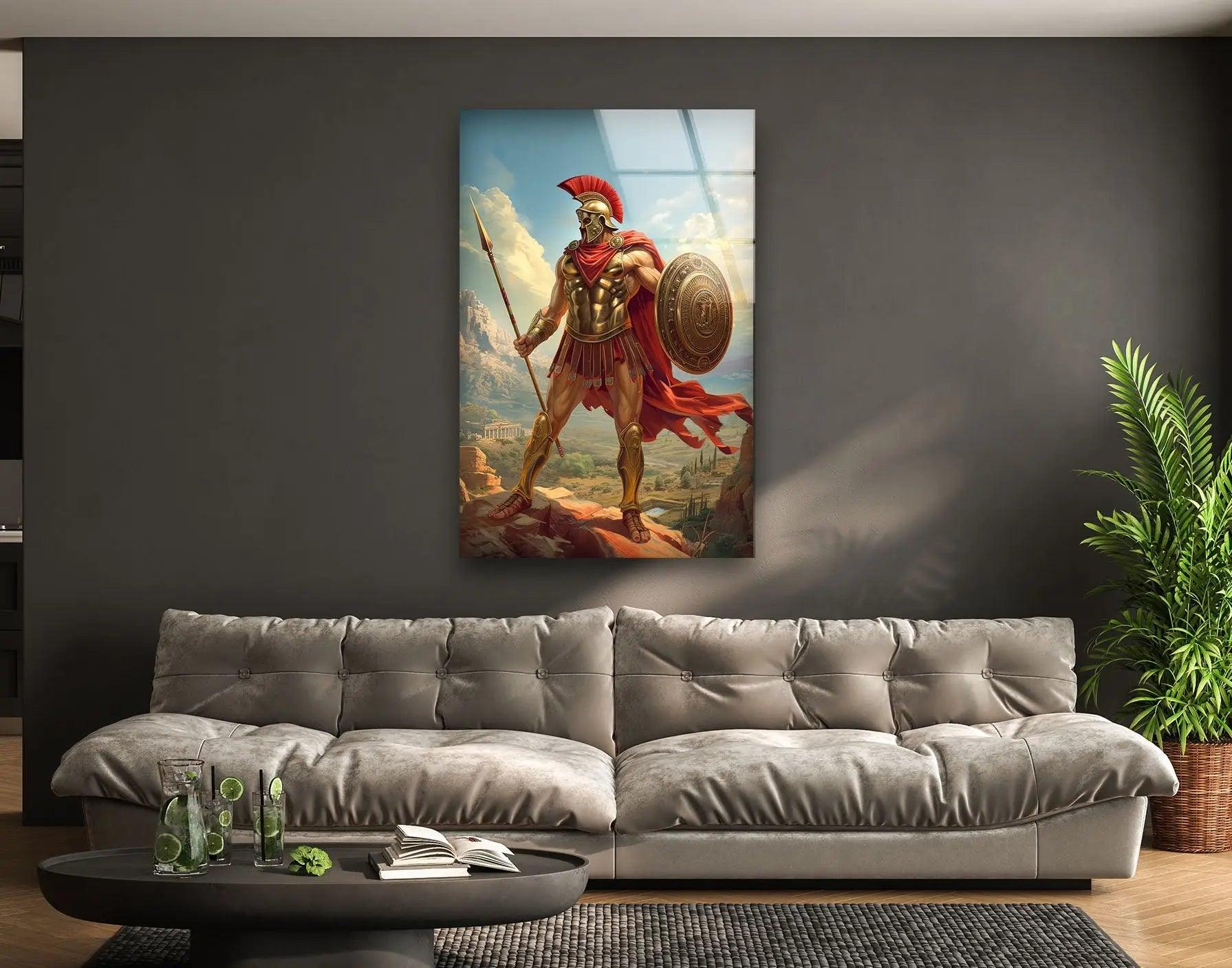 Ancient Gladiator Glass Wall Art - Handmade Roman Warrior Mosaic for Home & Office Decor - Perfect for Living Room, Bedroom, or Office Wall Display
