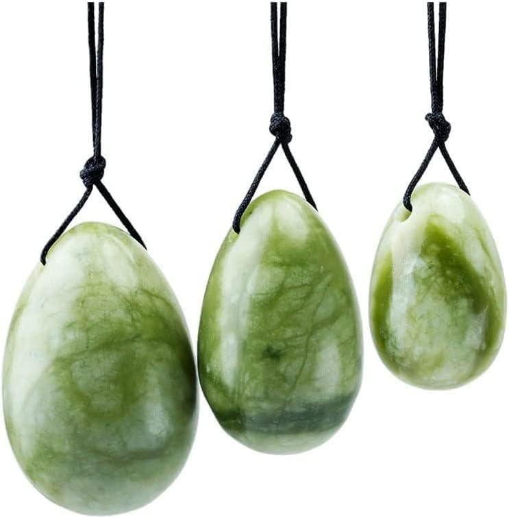 3pcs Genuine Green Jade Yoni Eggs Set - Authentic Jade Massage Stones for Women's Pelvic Floor Muscle Training, Crystal Therapy & Relaxation - Perfect for Yoga, Meditation & Holistic Wellness Practices